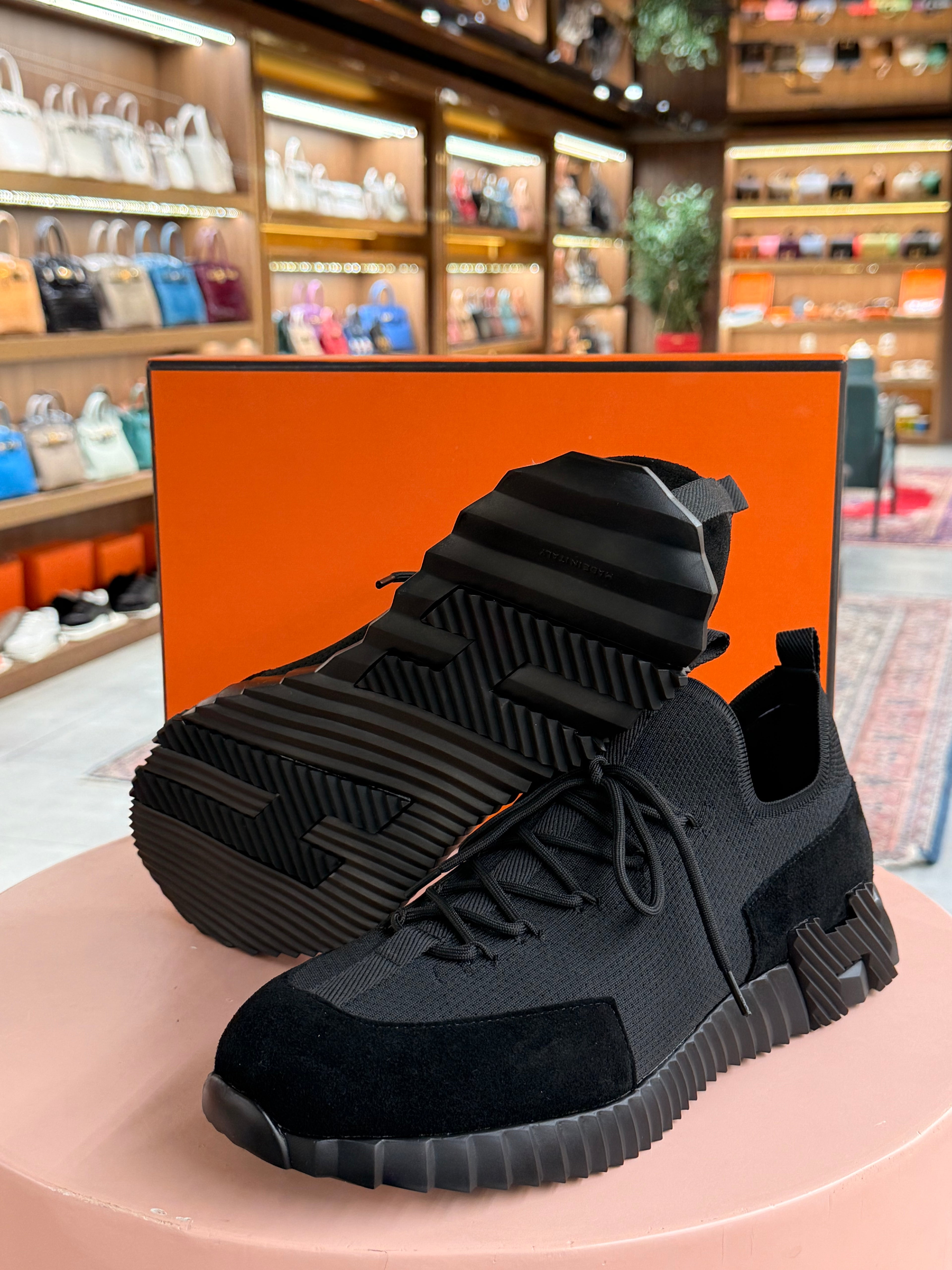 Hermes | Bouncing – Suede and Mesh – Black – Black Hardware