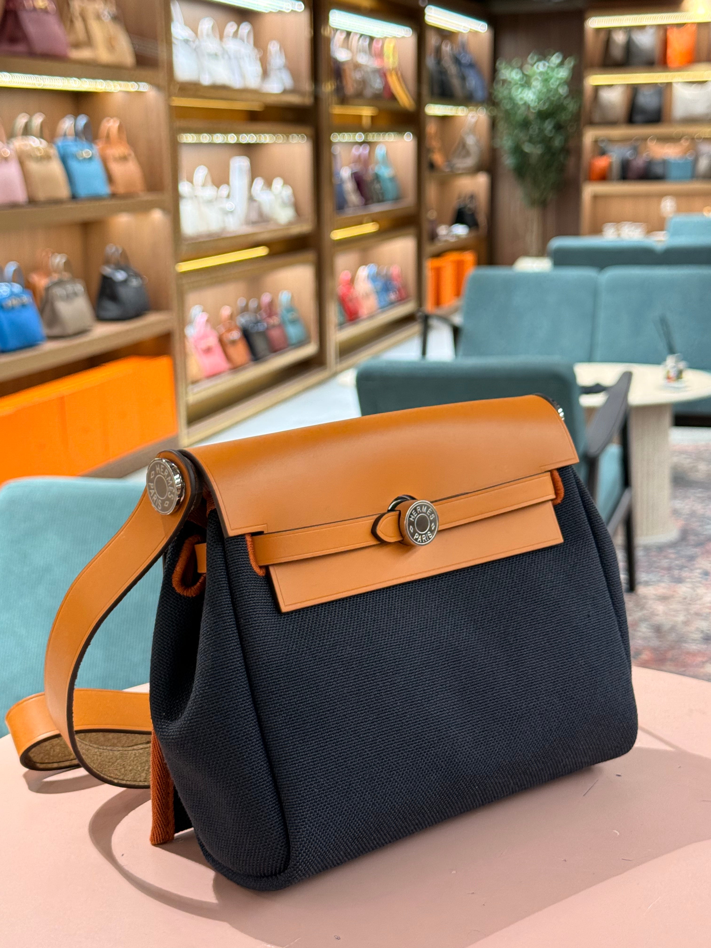 Hermes | Herbag (Mini) – Canvas – Navy/Orange – Silver Hardware