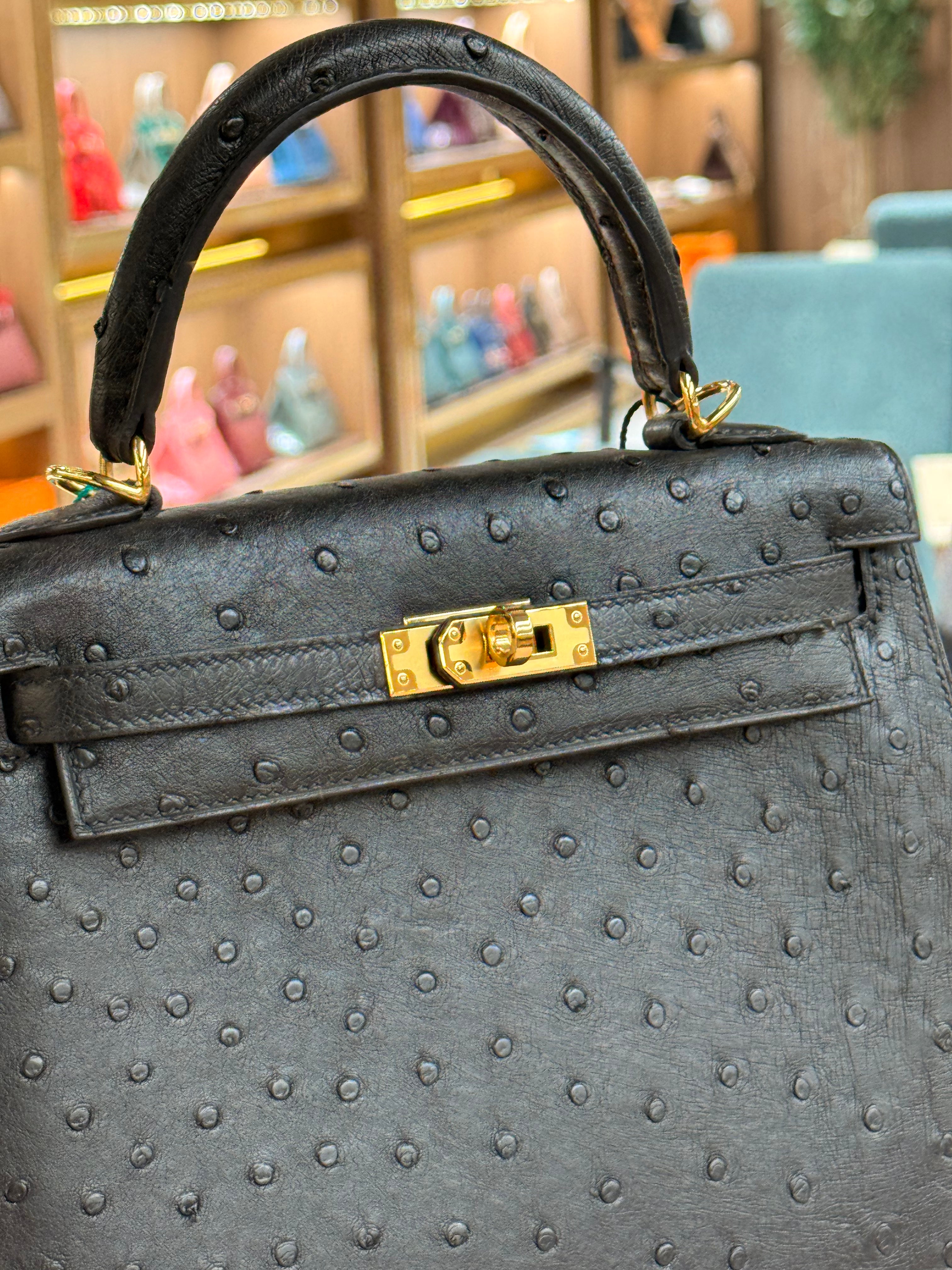 Hermes | Kelly (25) – Ostrich – Black – Gold Hardware