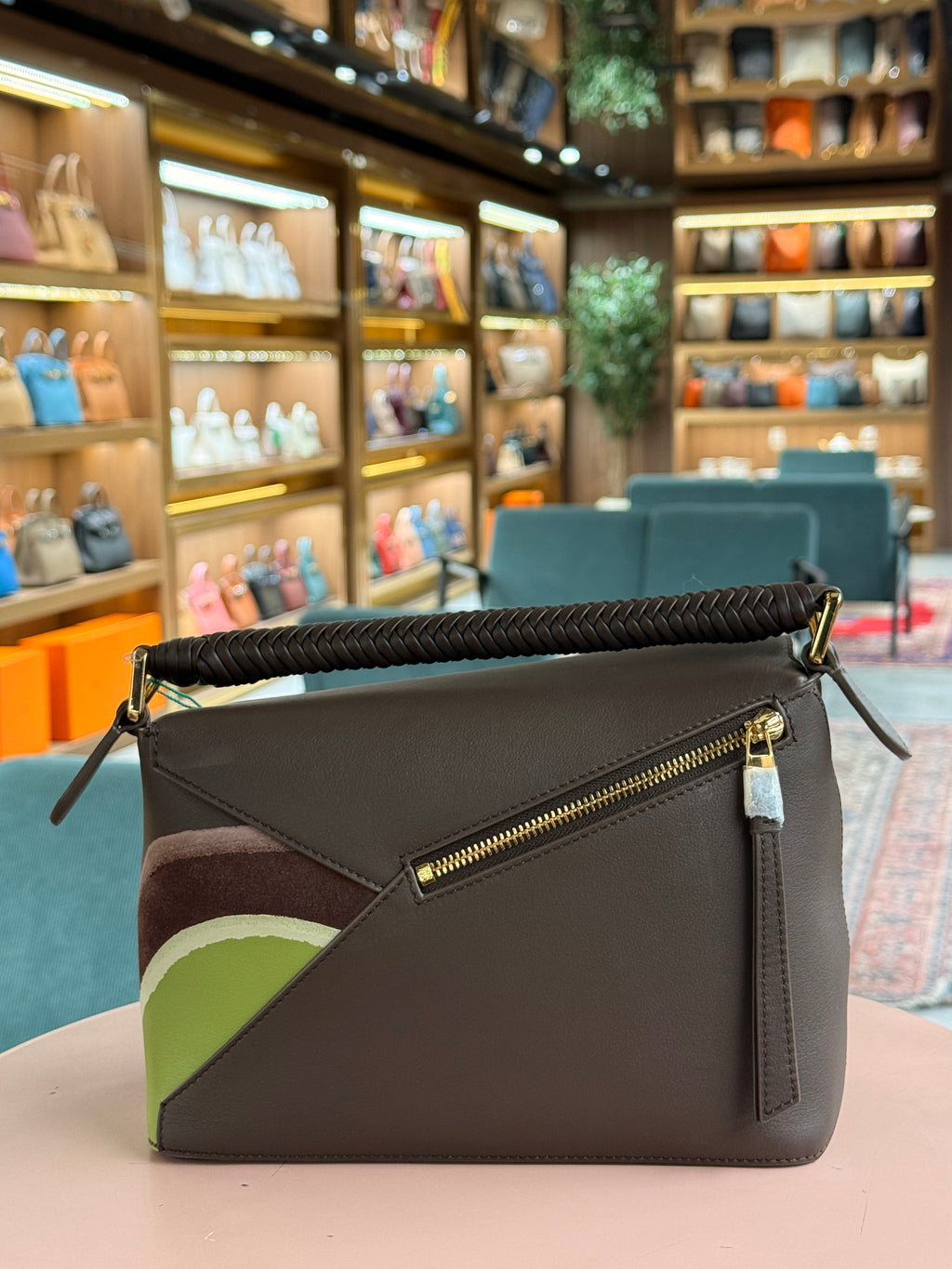 Loewe | Puzzle Edge Landscape (Small) – Leather – Brown/Green – Gold Hardware