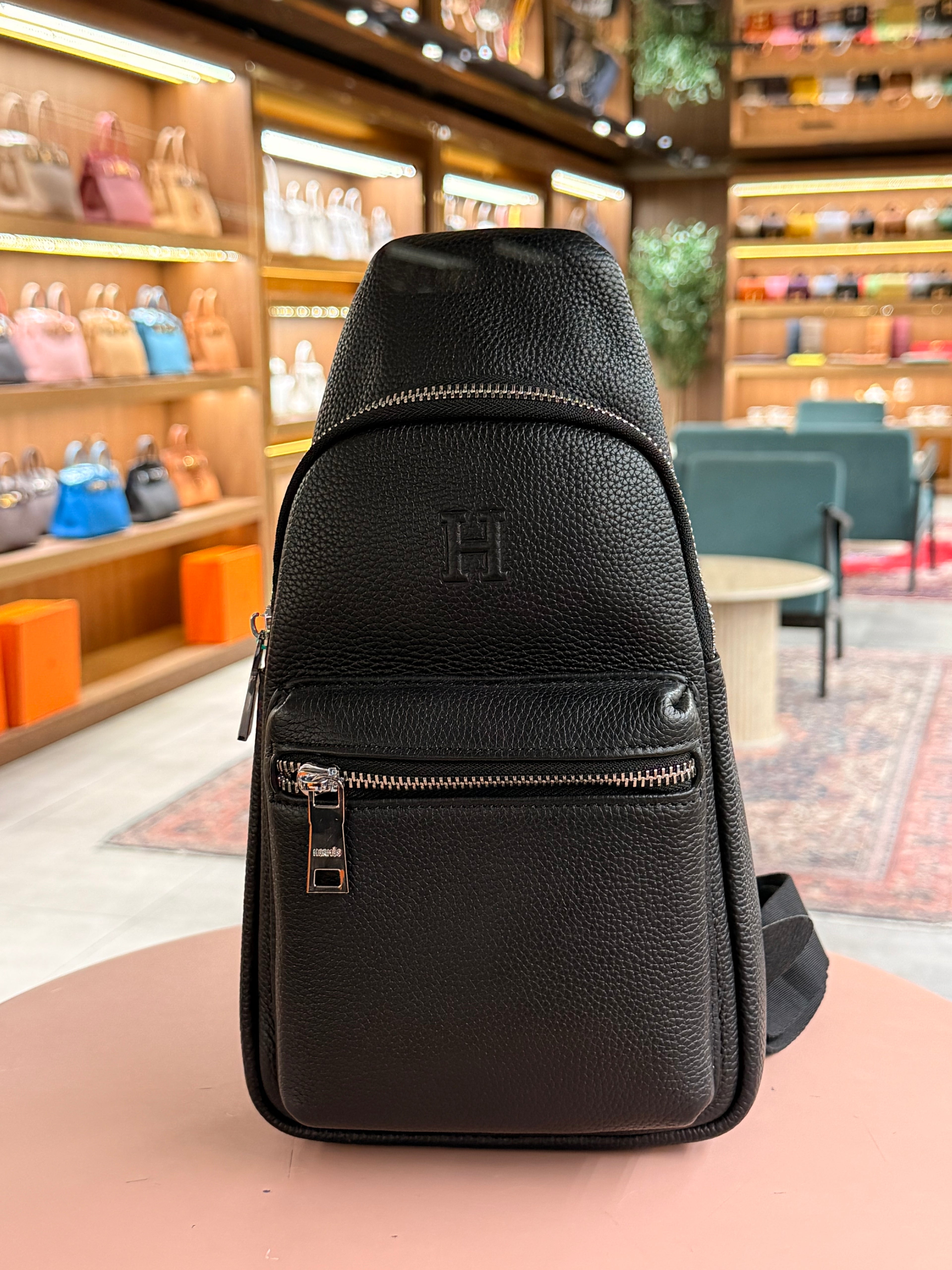 Hermes | Genuine Leather Chest Bag – Leather – Black – Silver Hardware