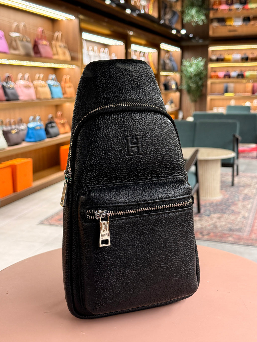 Hermes | Genuine Leather Chest Bag – Leather – Black – Silver Hardware