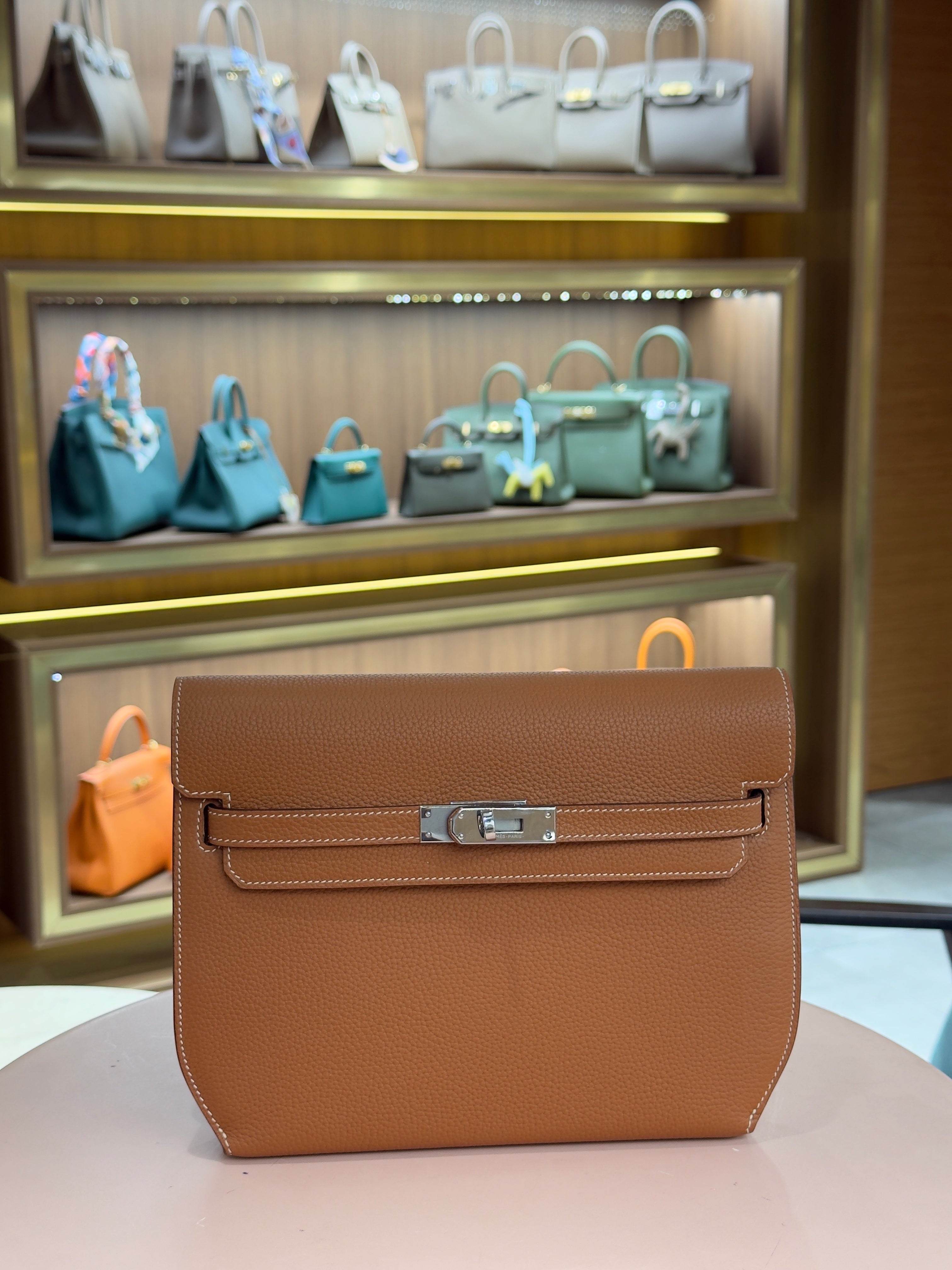 Hermes | Kelly Depeche – Togo – Gold – Silver Hardware