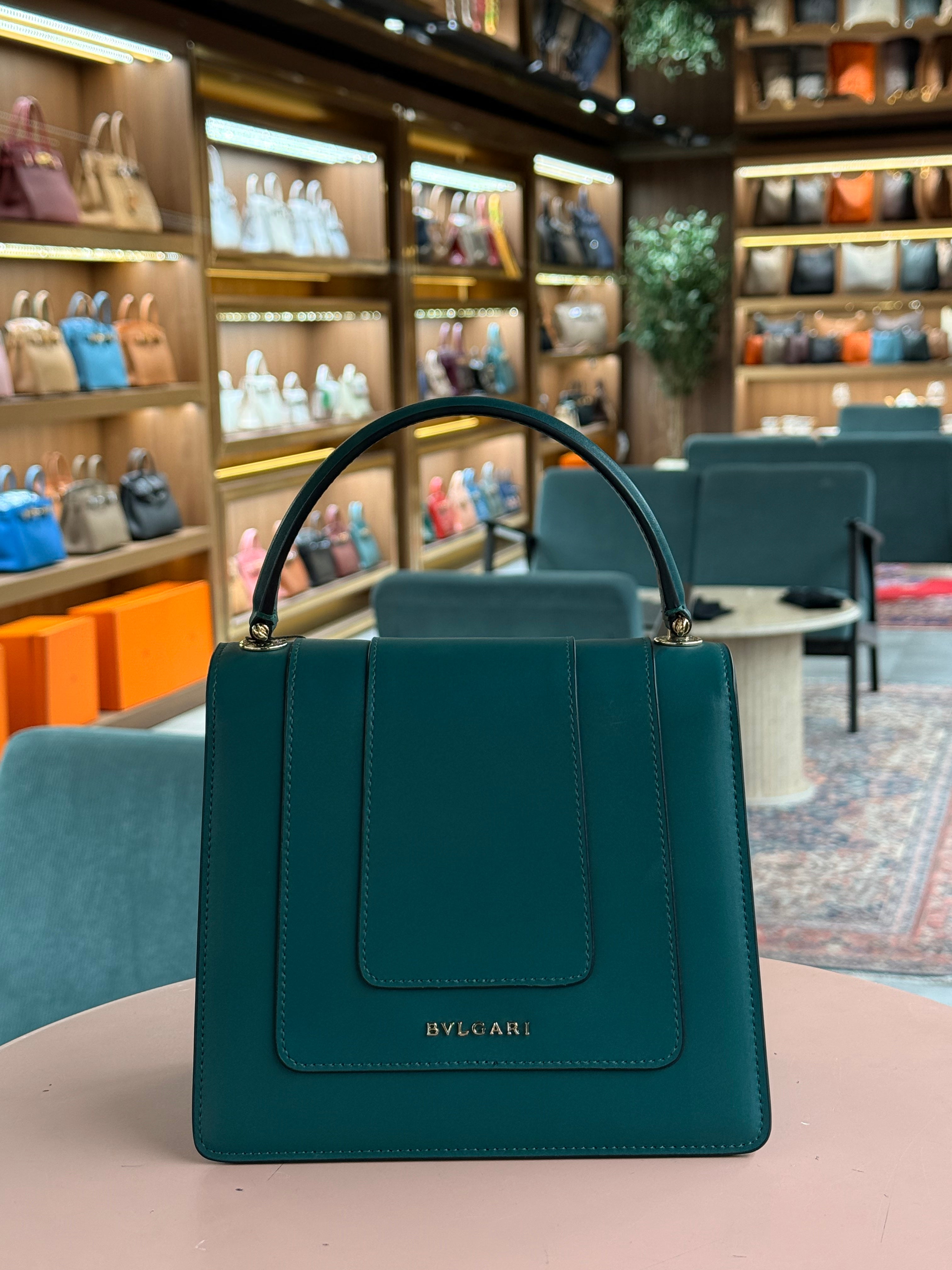 Bulgari | Serpenti Forever Top Handle (19) – Leather – Teal – Gold Hardware