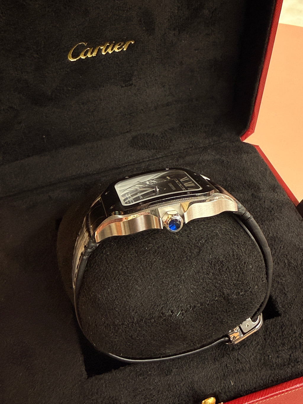 Cartier | Santos Man Watch – Stainless Steel – Black – Silver Hardware
