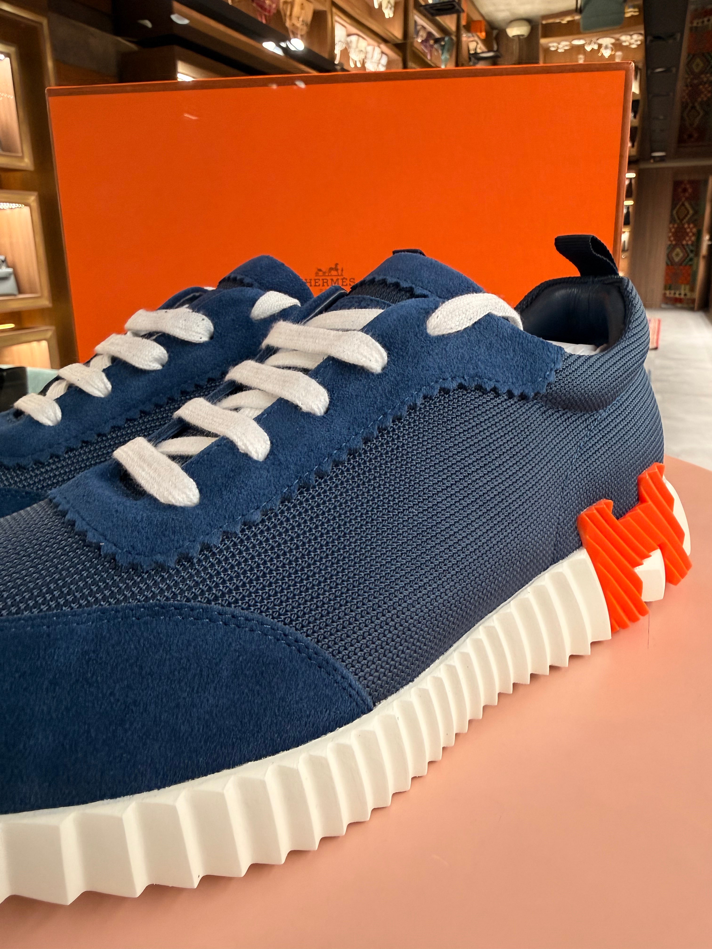 Hermes | Bouncing-Sneaker – Suede and Mesh – Navy Blue – White Hardware