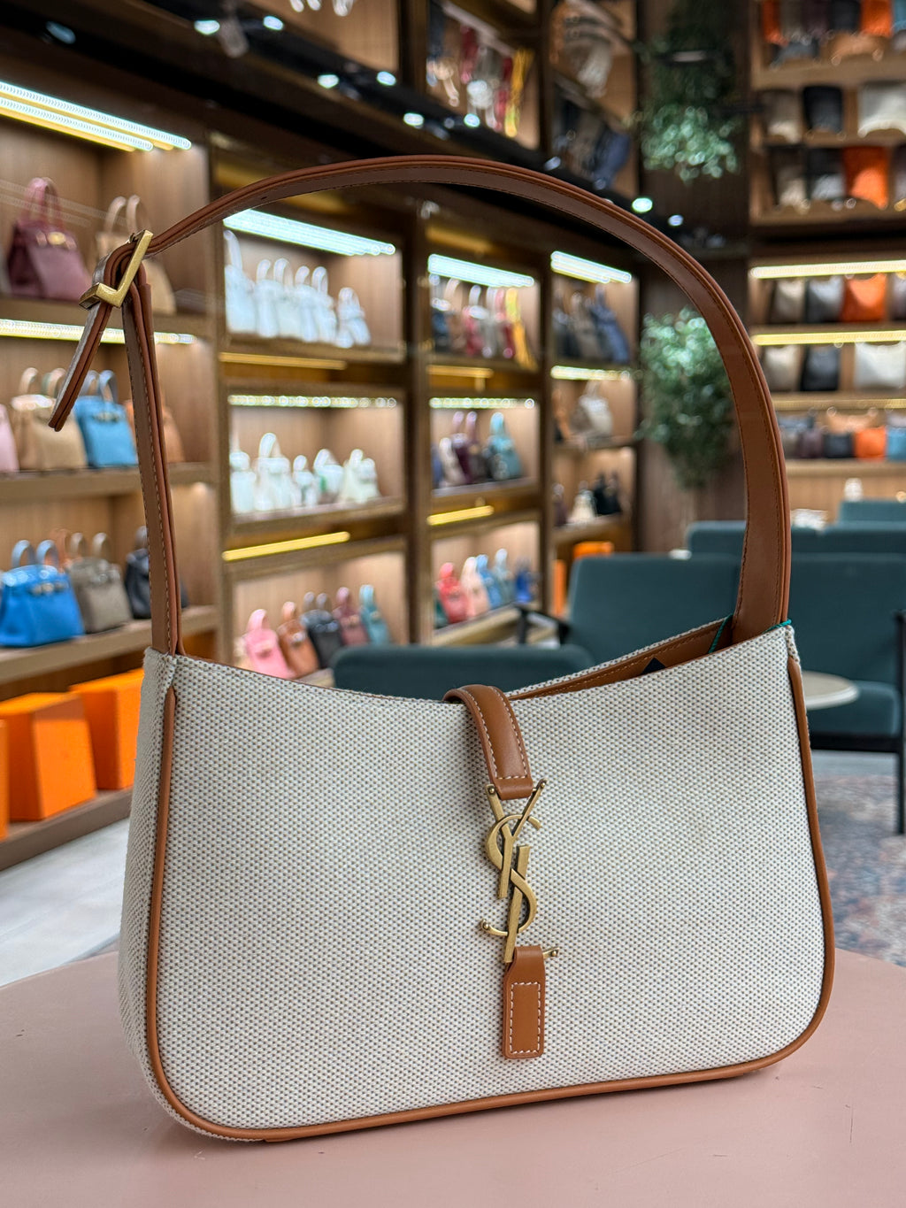YSL | 5-to-7 Hobo – Canvas – Cream – Gold Hardware