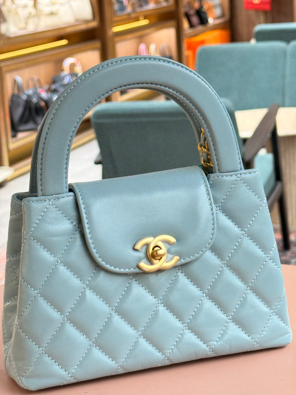 Chanel | Coco Handle Bag – Lambskin – Bleu Clair – Gold Hardware