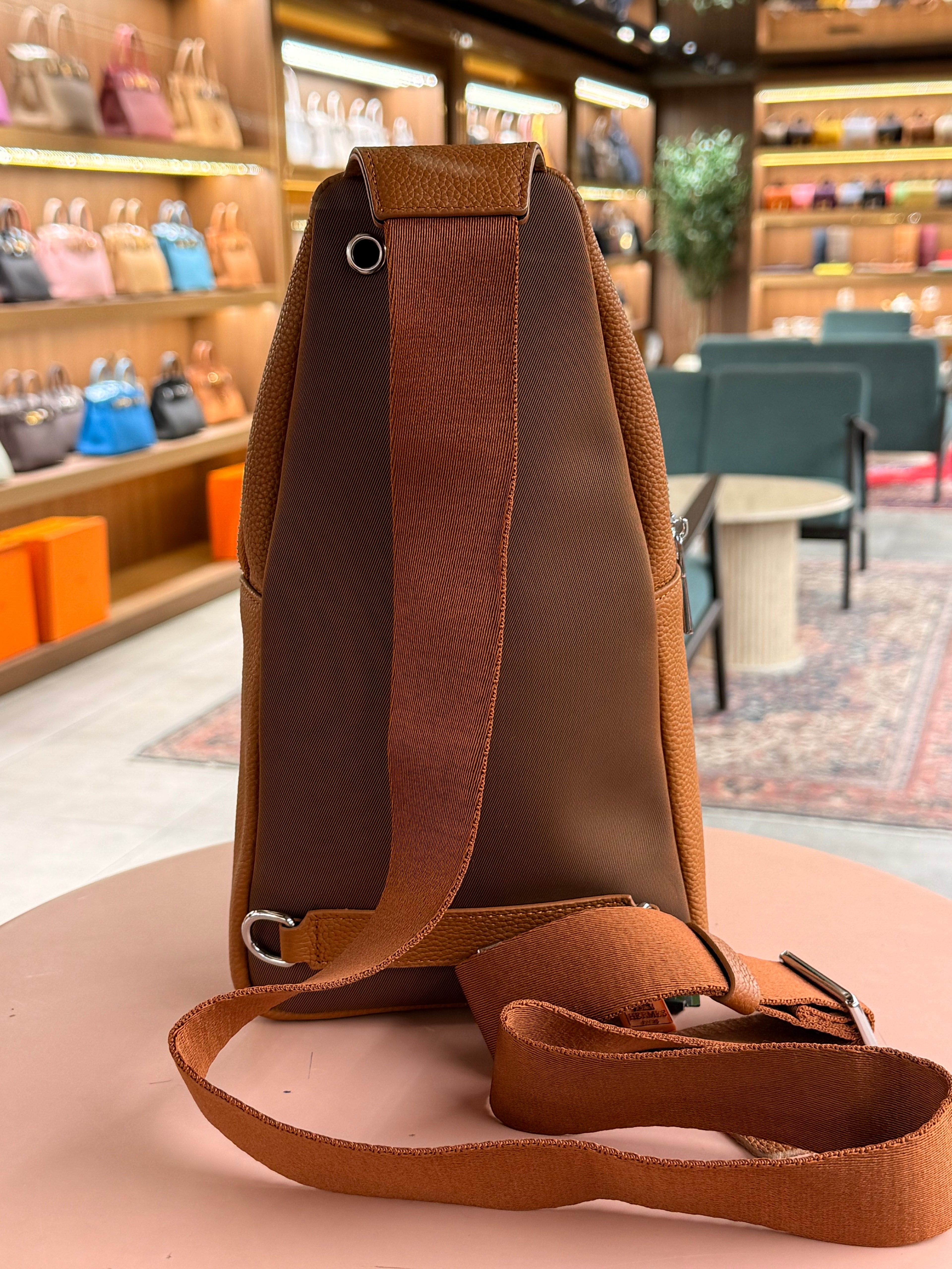 Hermes | Genuine Leather Chest Bag – Leather – Orange – Silver Hardware