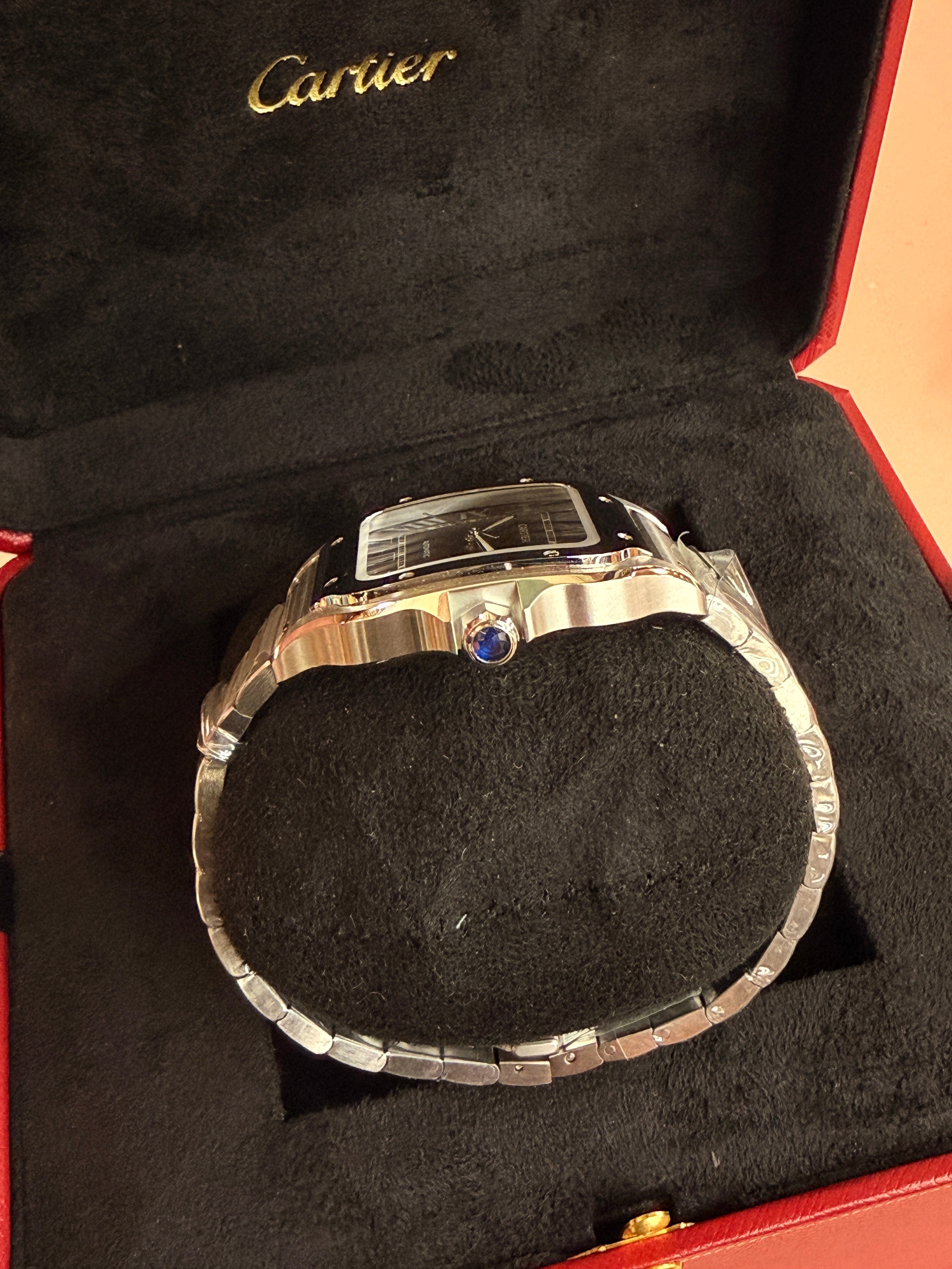 Cartier | Santos Man Watch – Stainless Steel – Brown – Silver Hardware