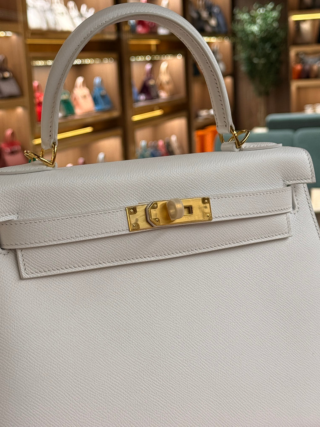 Hermes | Kelly (28) – Epsom – Blanc – Gold Hardware