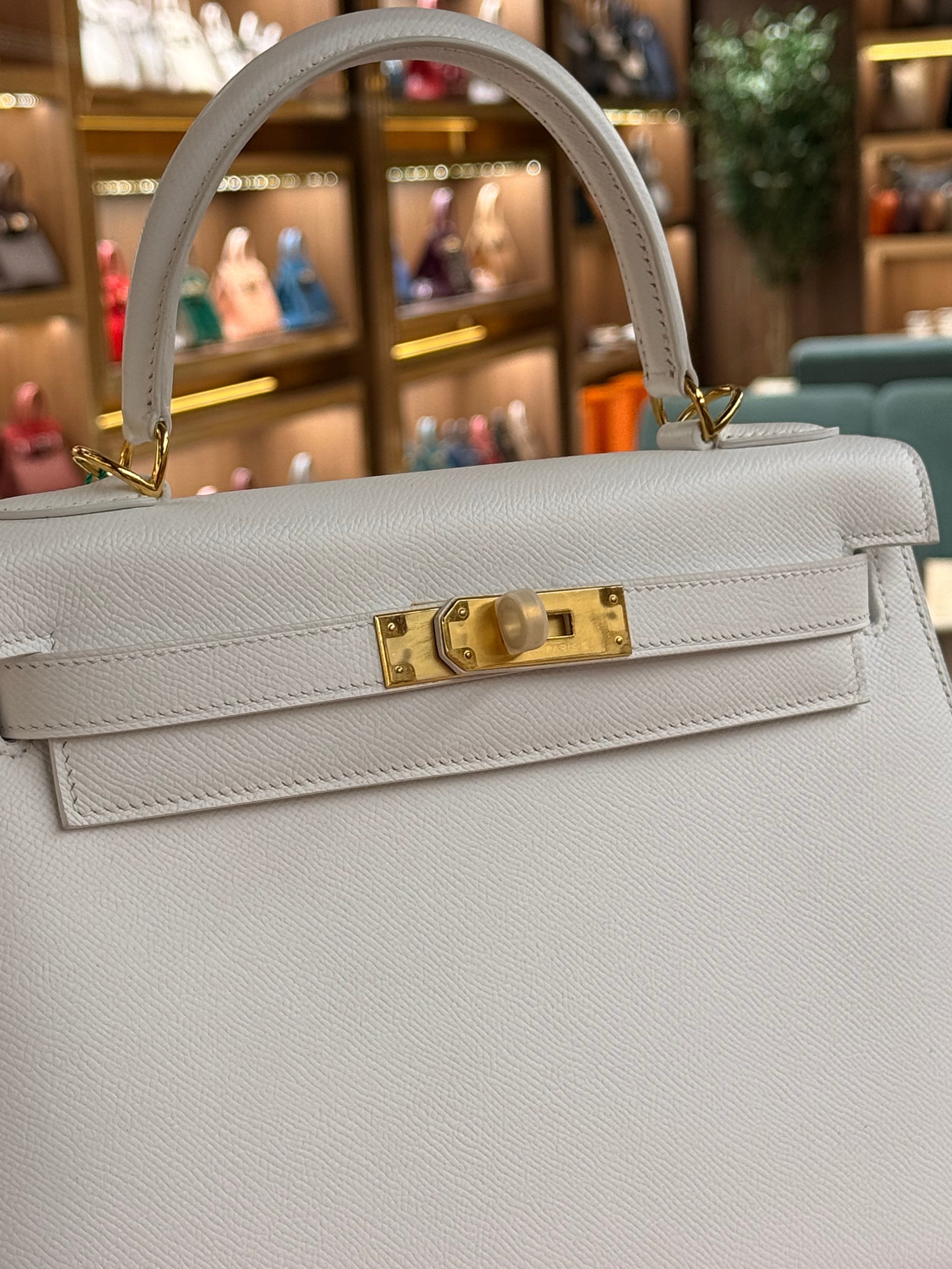 Hermes | Kelly (28) – Epsom – Blanc – Gold Hardware