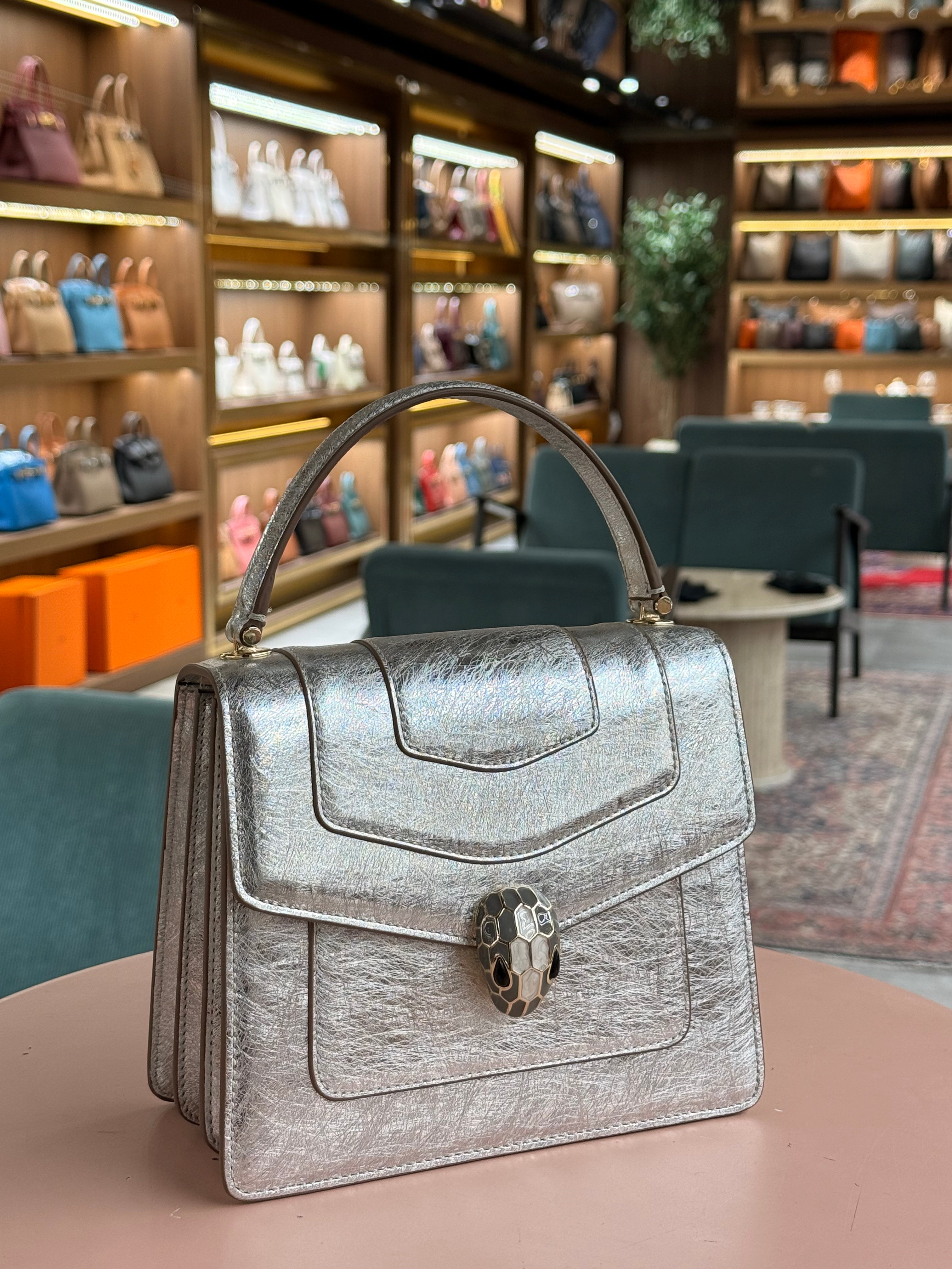 Bulgari | Serpenti Forever Top Handle (19) – Leather – Silver – Gold Hardware