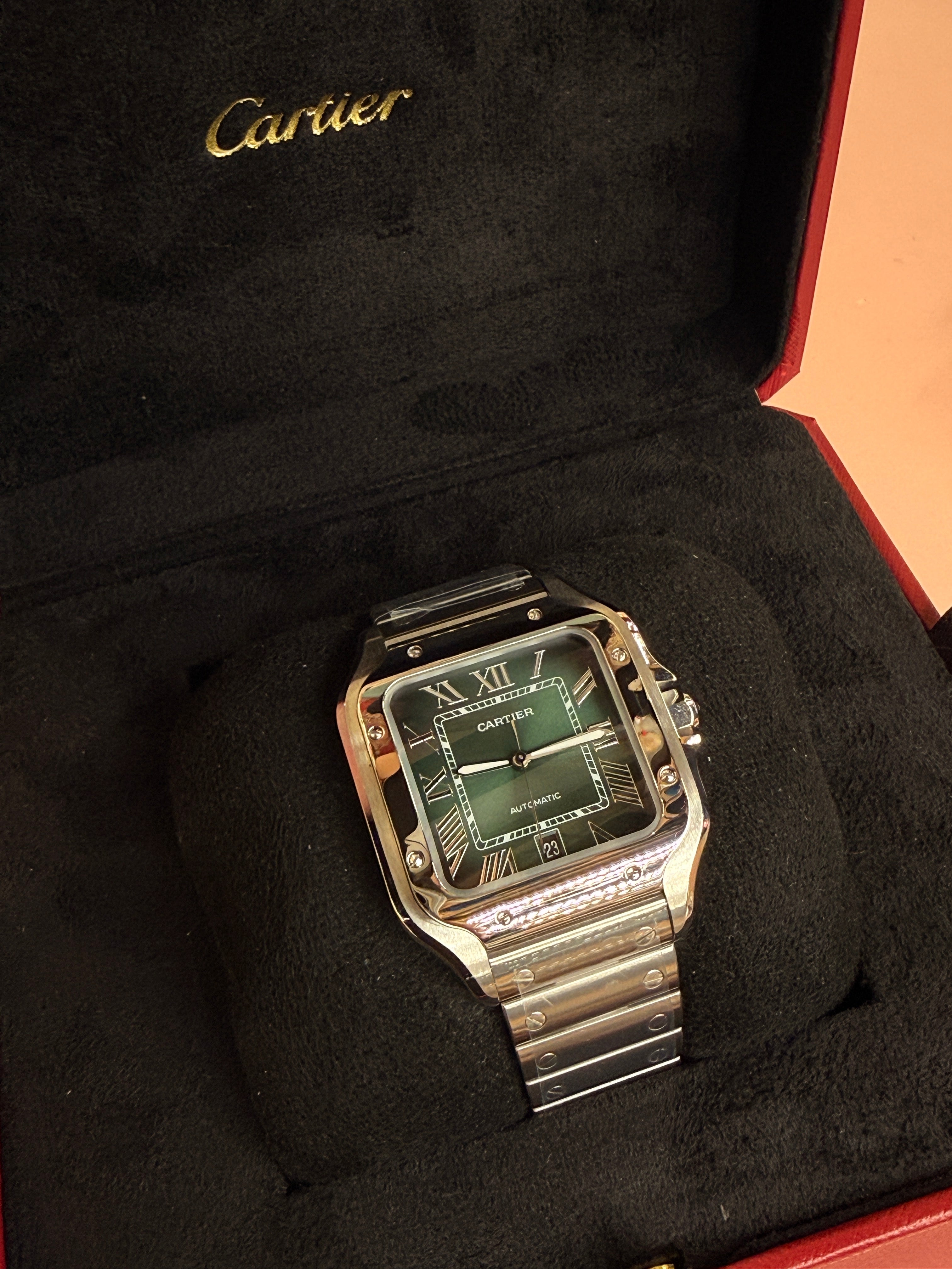Cartier | Santos Man Watch – Stainless Steel – Green – Silver Hardware