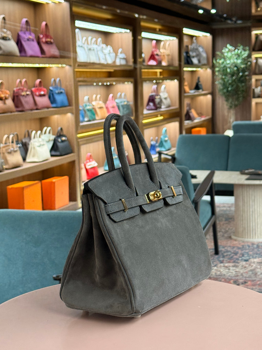 Hermes | Birkin (25) – Suede – Grey – Gold Hardware