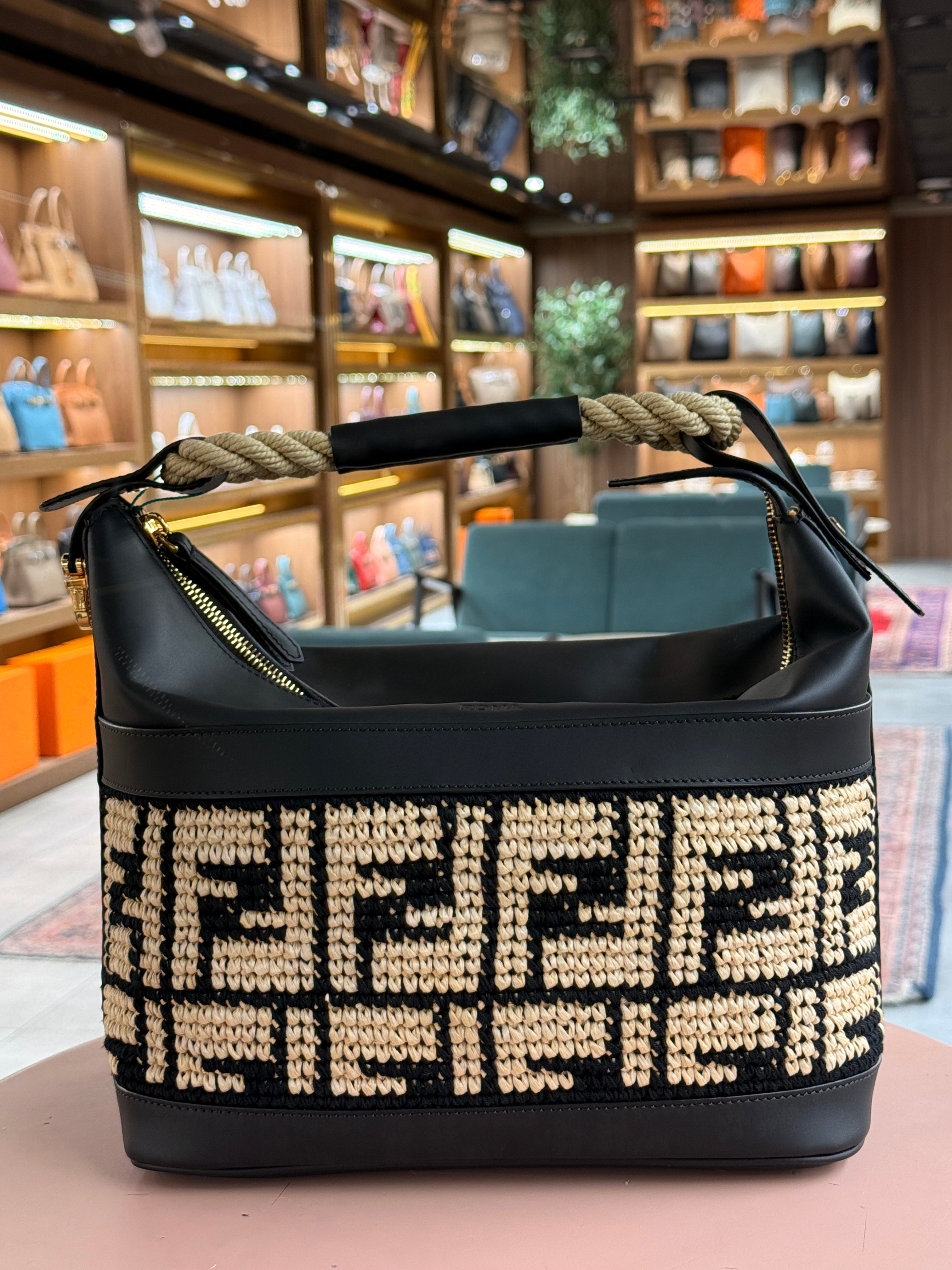 Fendi | Raffia (19) – Canvas – Black/Beige – Gold Hardware