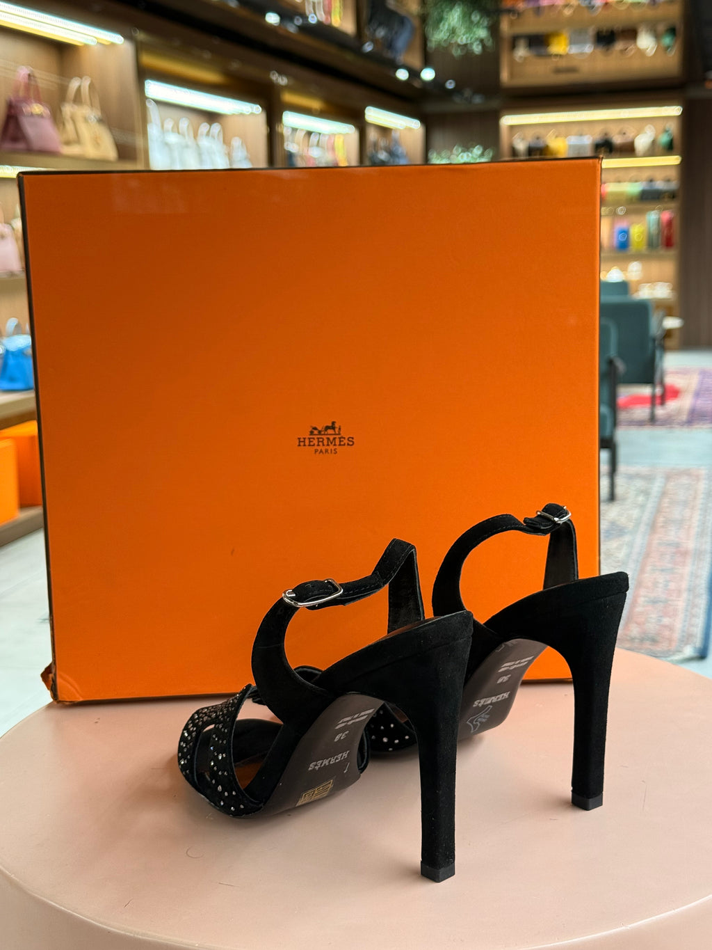 Hermes | Ella-105-Sandal – Suede – Black – Silver Hardware