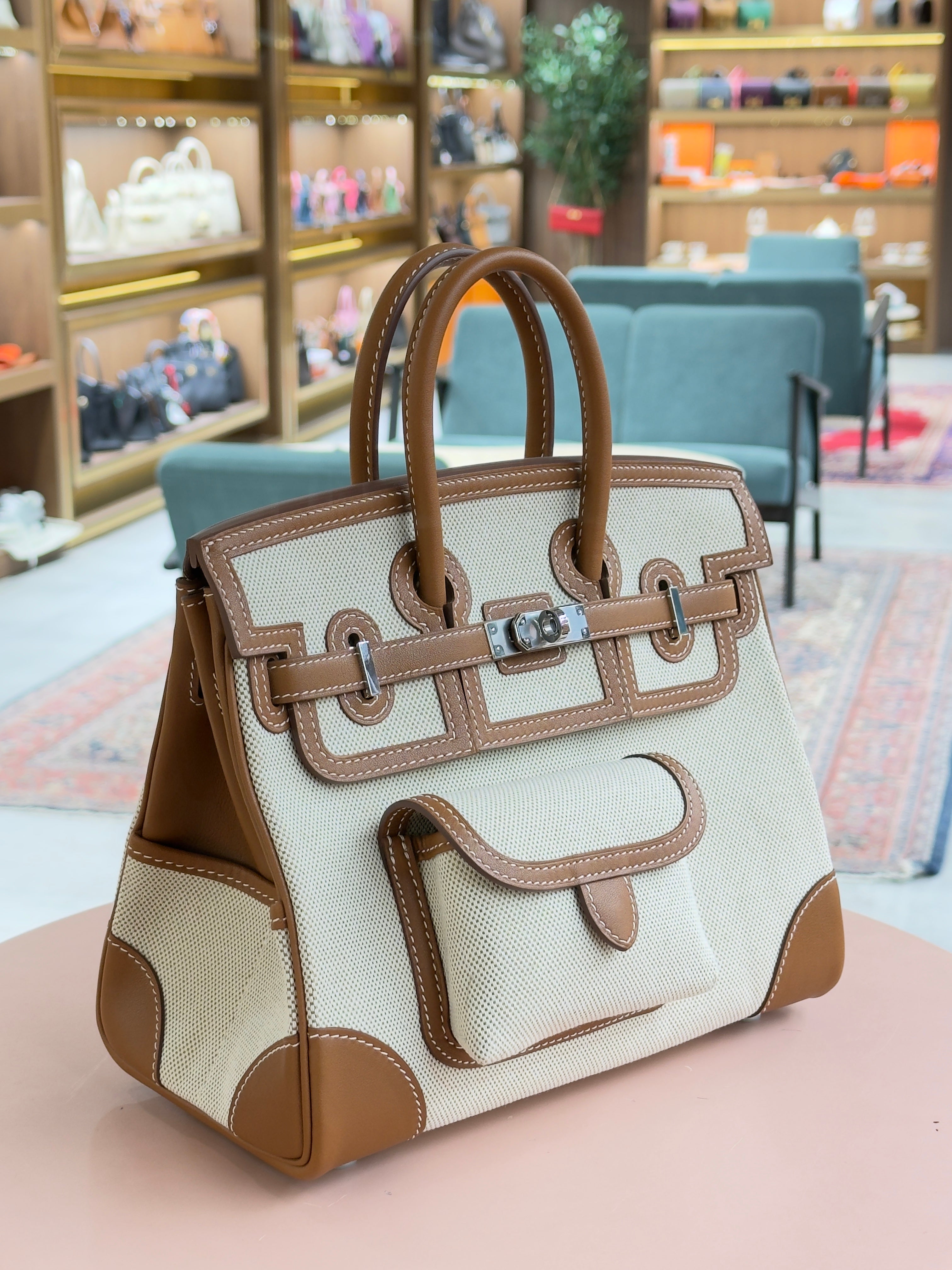 Hermes | Birkin (25) – Canvas – Natural – Gold Hardware