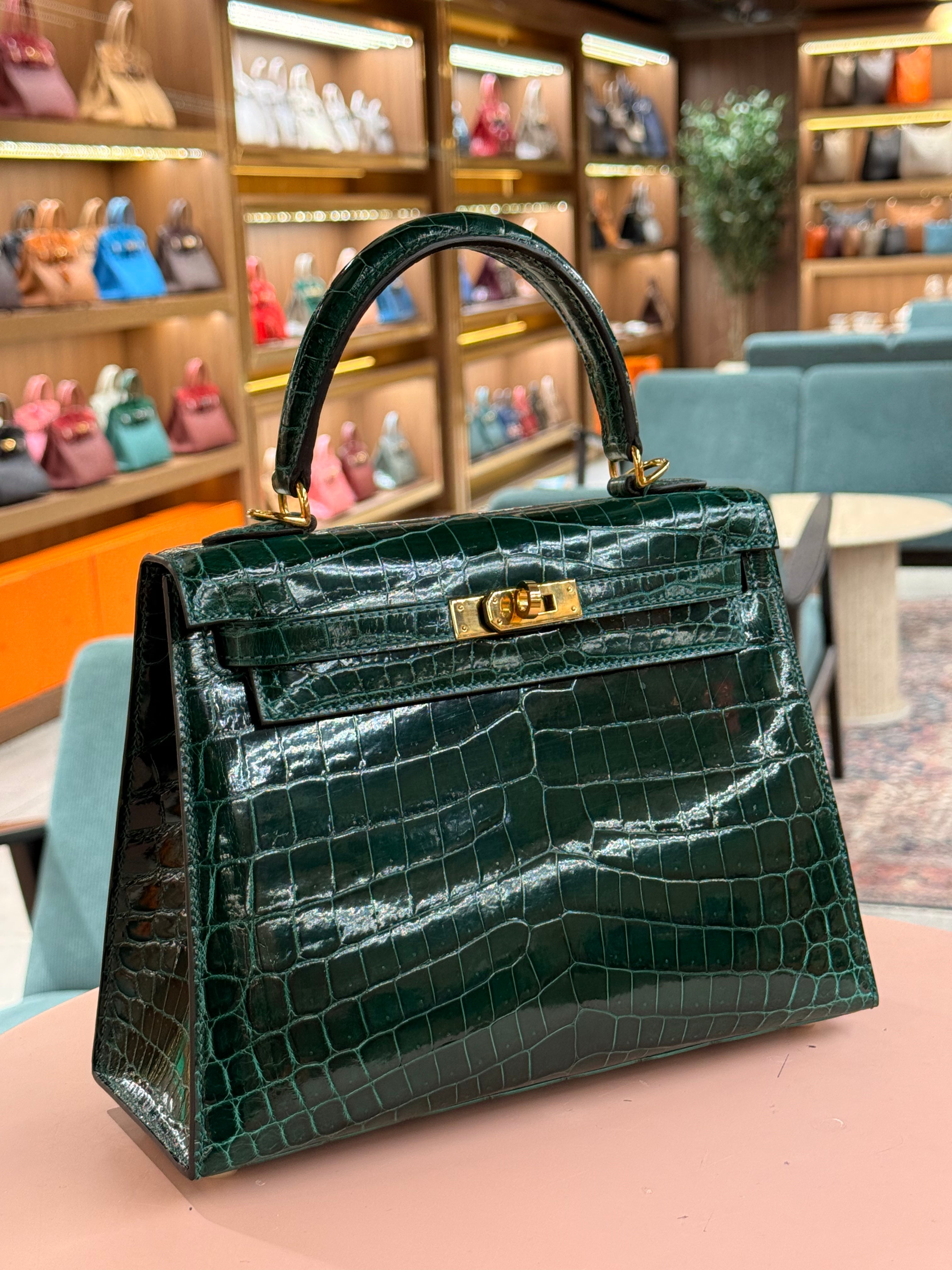 Hermes | Kelly (25) – Crocodile – Green – Gold Hardware