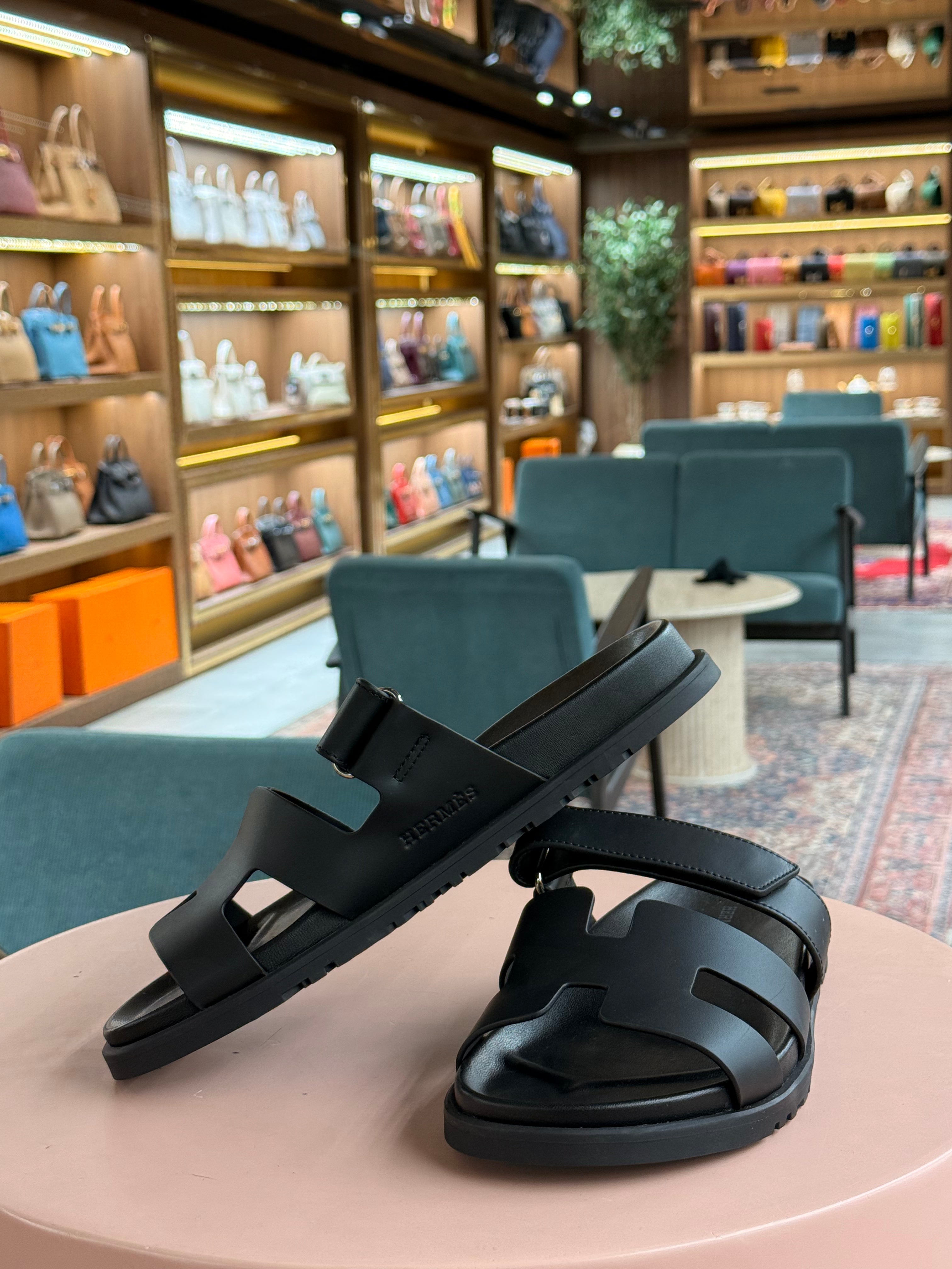 Hermes | Chypre-Sandal – Leather – Black – Silver Hardware