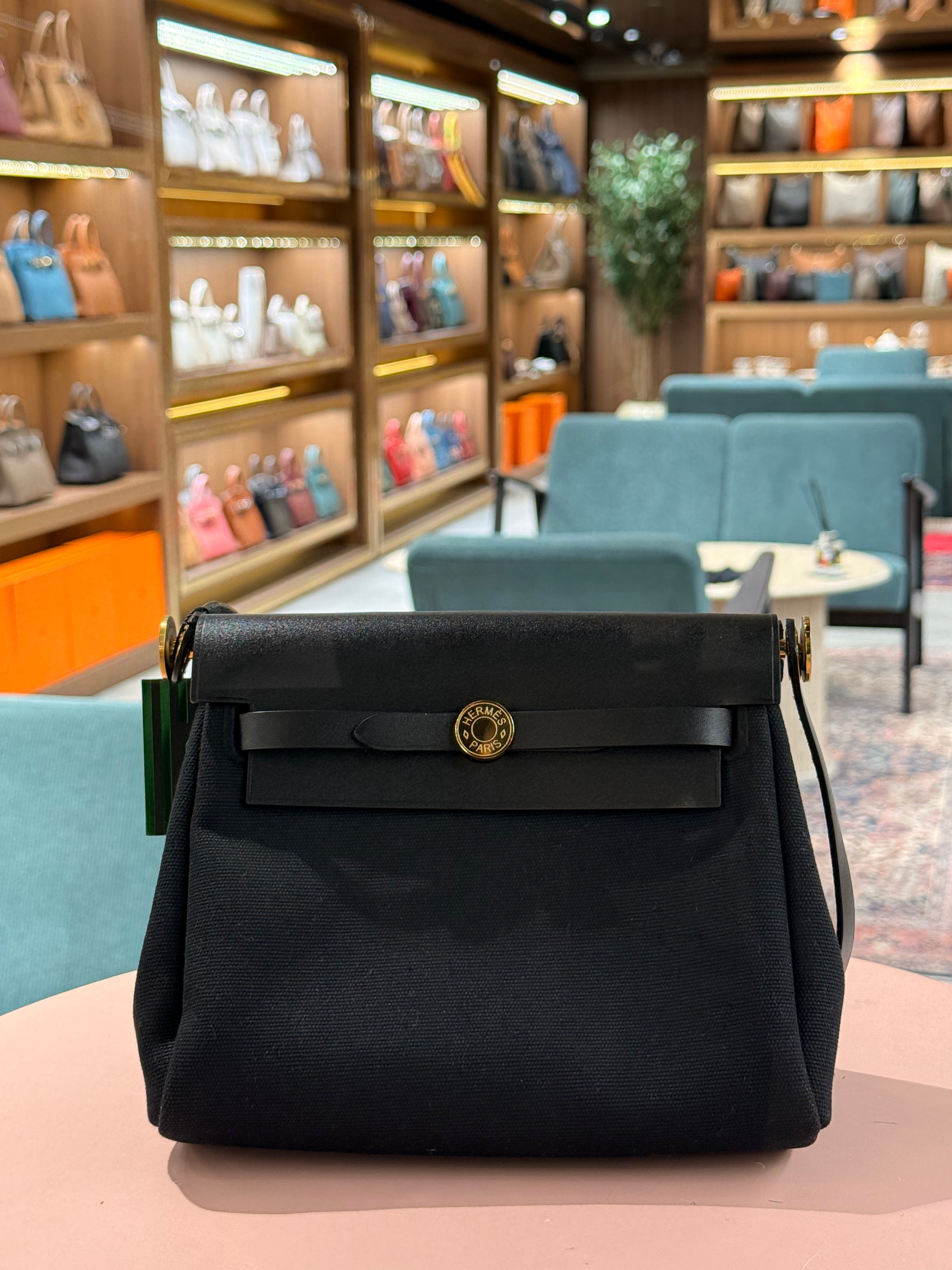 Hermes | Herbag (Mini) – Canvas – Black – Gold Hardware