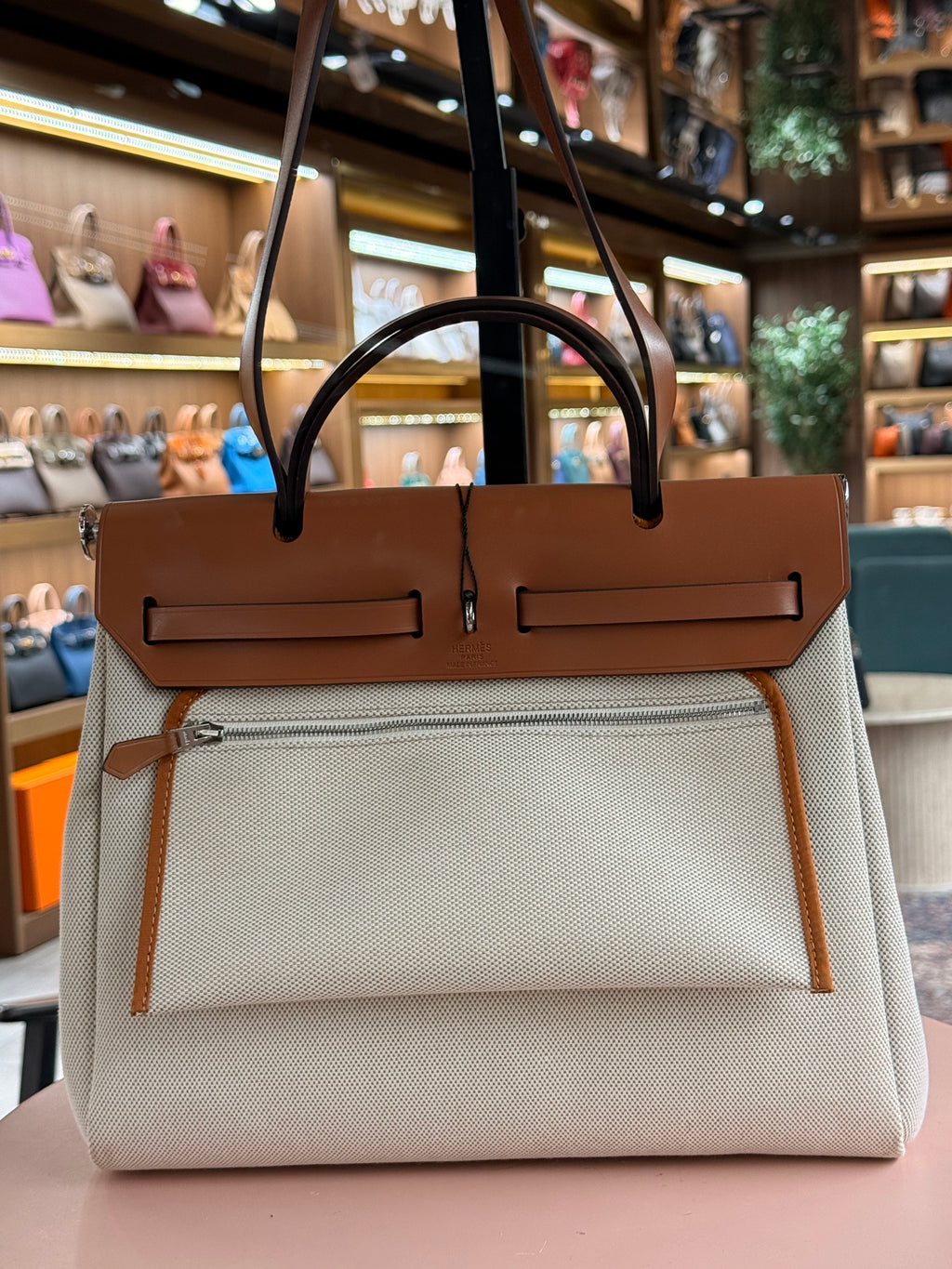 Hermes | Herbag Zip (31) – Canvas – Beige – Silver Hardware