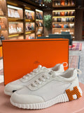Hermes | Bouncing-Sneaker – Leather and Mesh – White – Orange Hardware