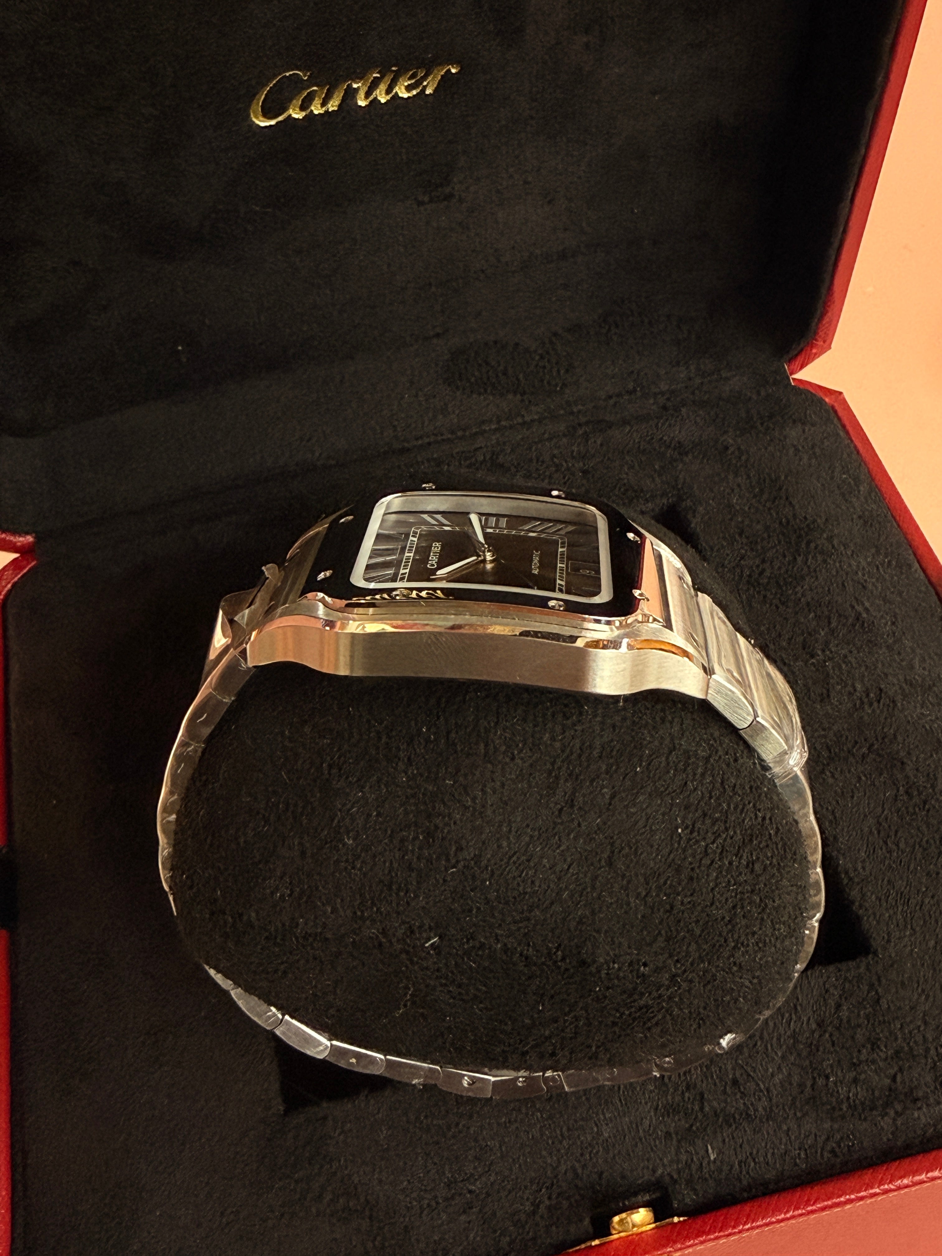 Cartier | Santos Man Watch – Stainless Steel – Brown – Silver Hardware