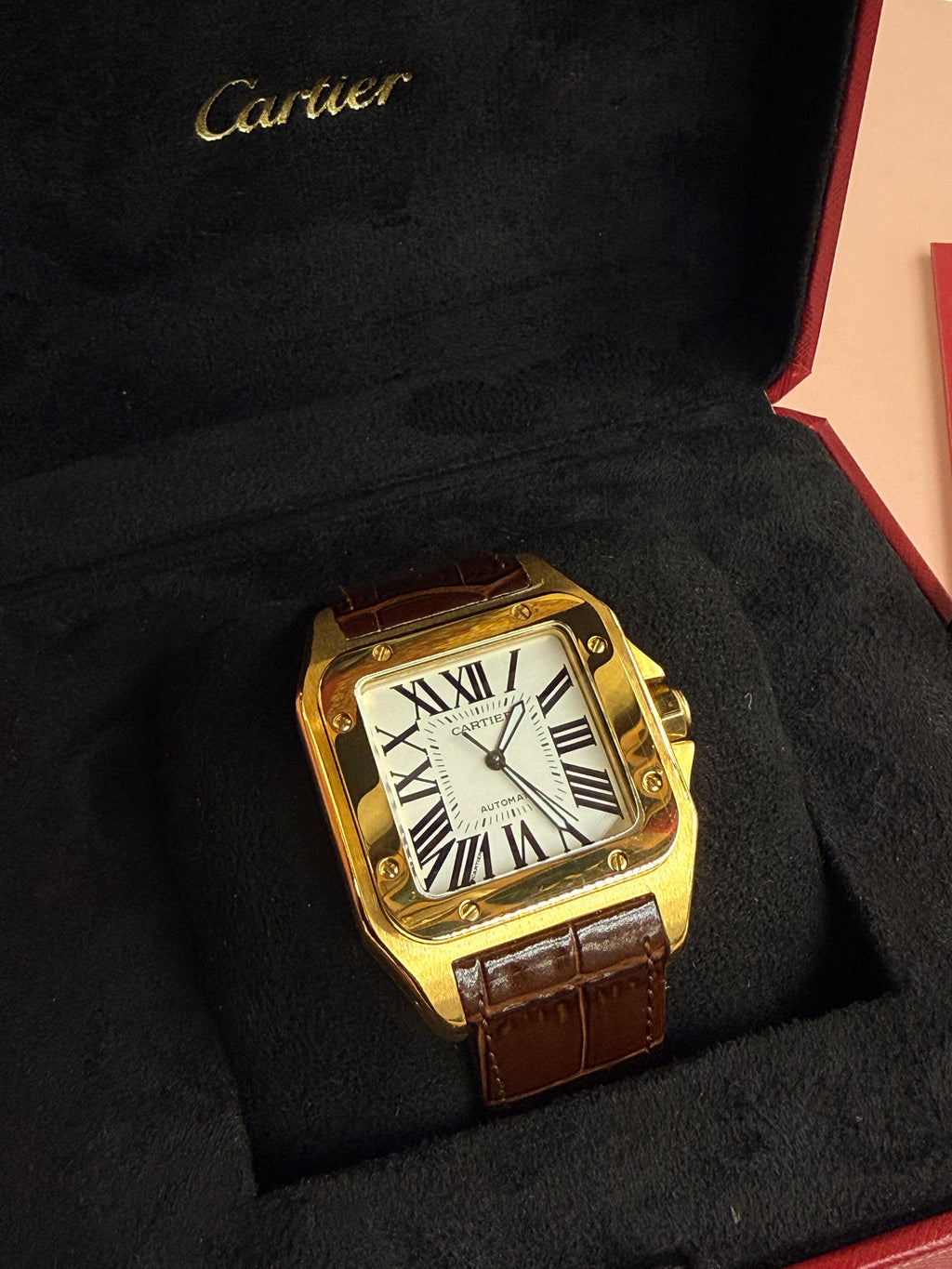 Cartier | Santos Man Watch – Gold – Brown – Gold Hardware