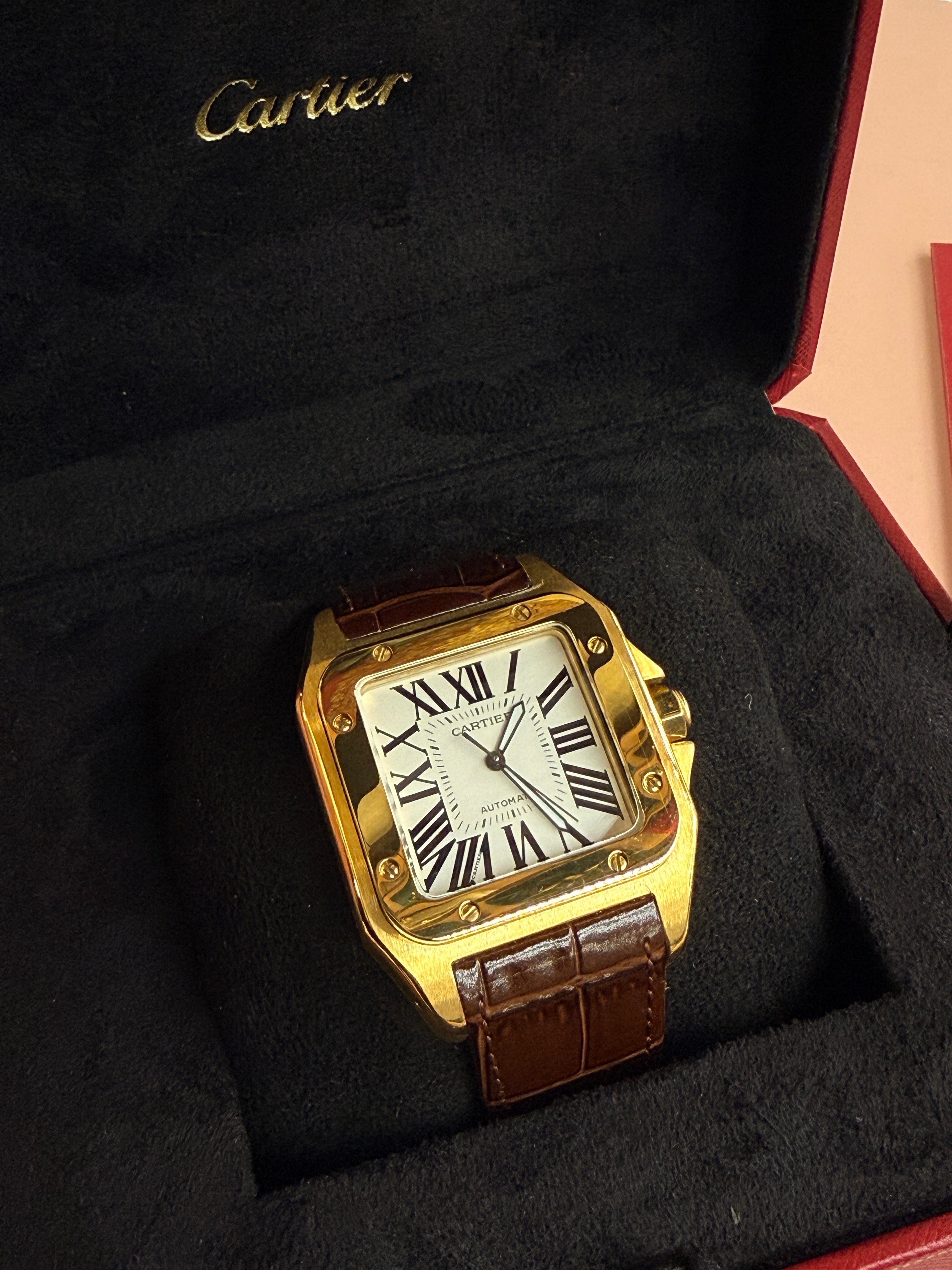 Cartier | Santos Man Watch – Gold – Brown – Gold Hardware