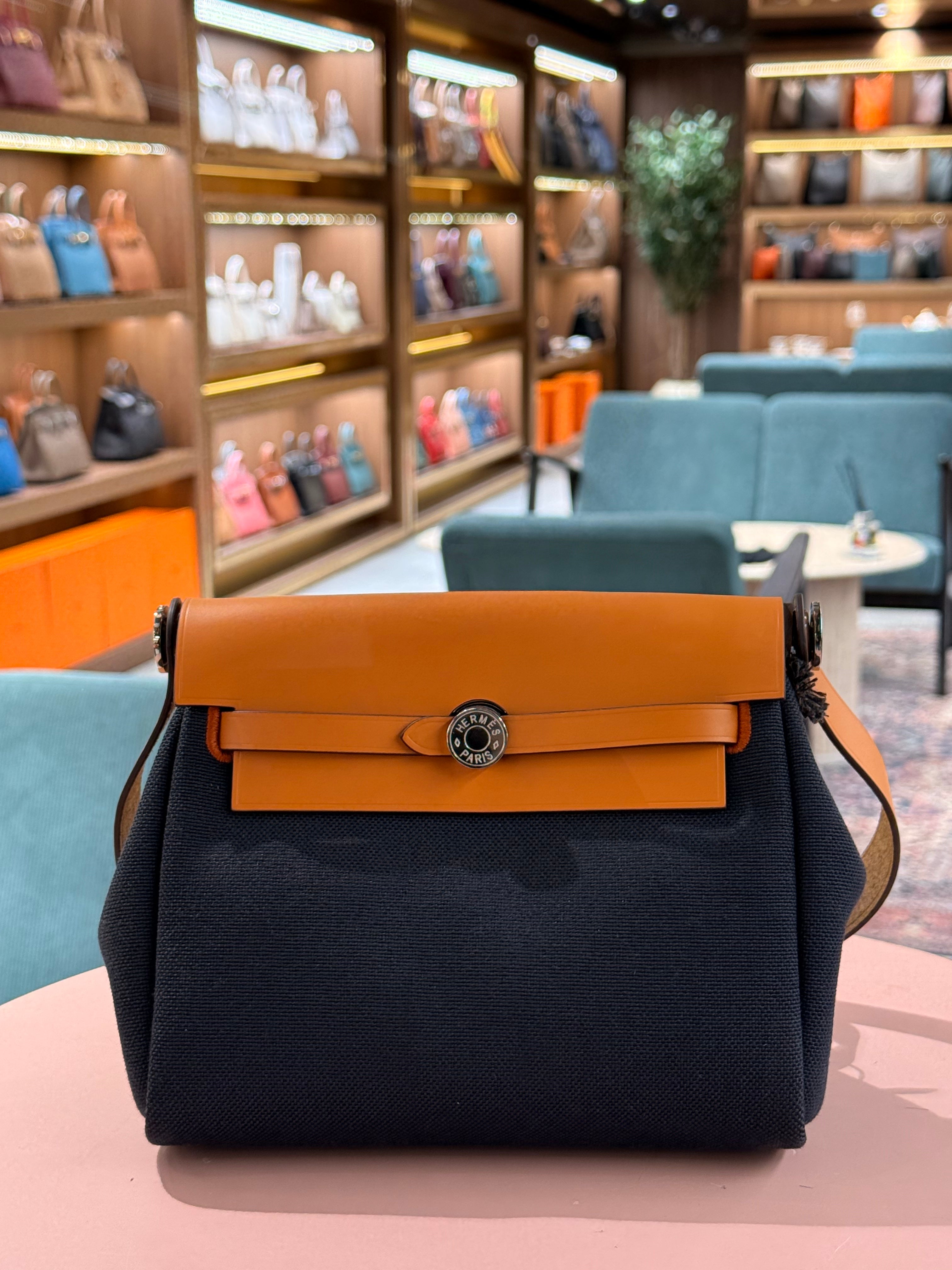 Hermes | Herbag (Mini) – Canvas – Navy/Orange – Silver Hardware