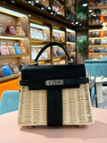 Hermes | Birkin Picnic (20) – Wicker and Leather – Natural and Black – Silver Hardware