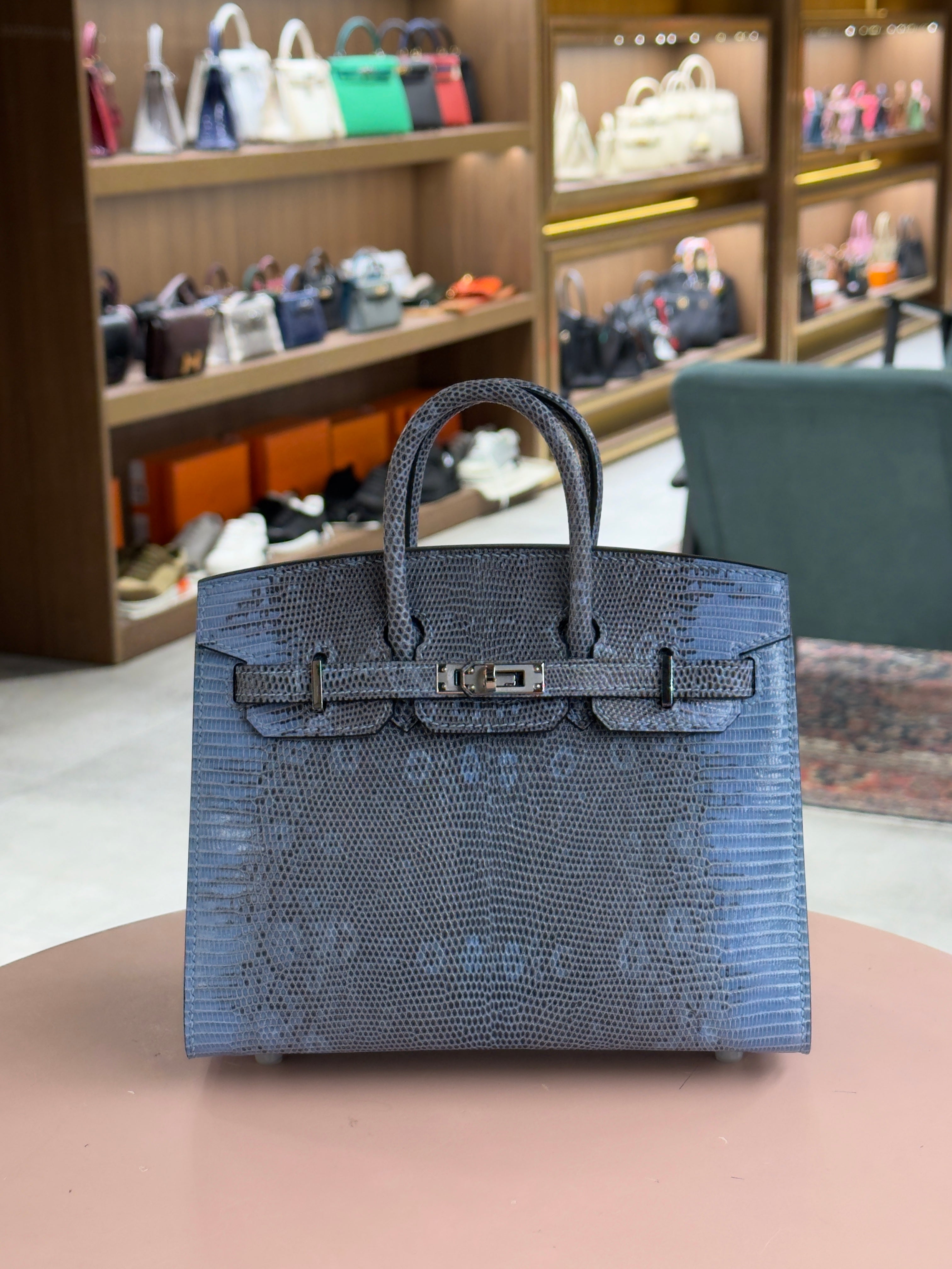 Hermes | Birkin (20) – Lizard – Blue – Palladium Hardware