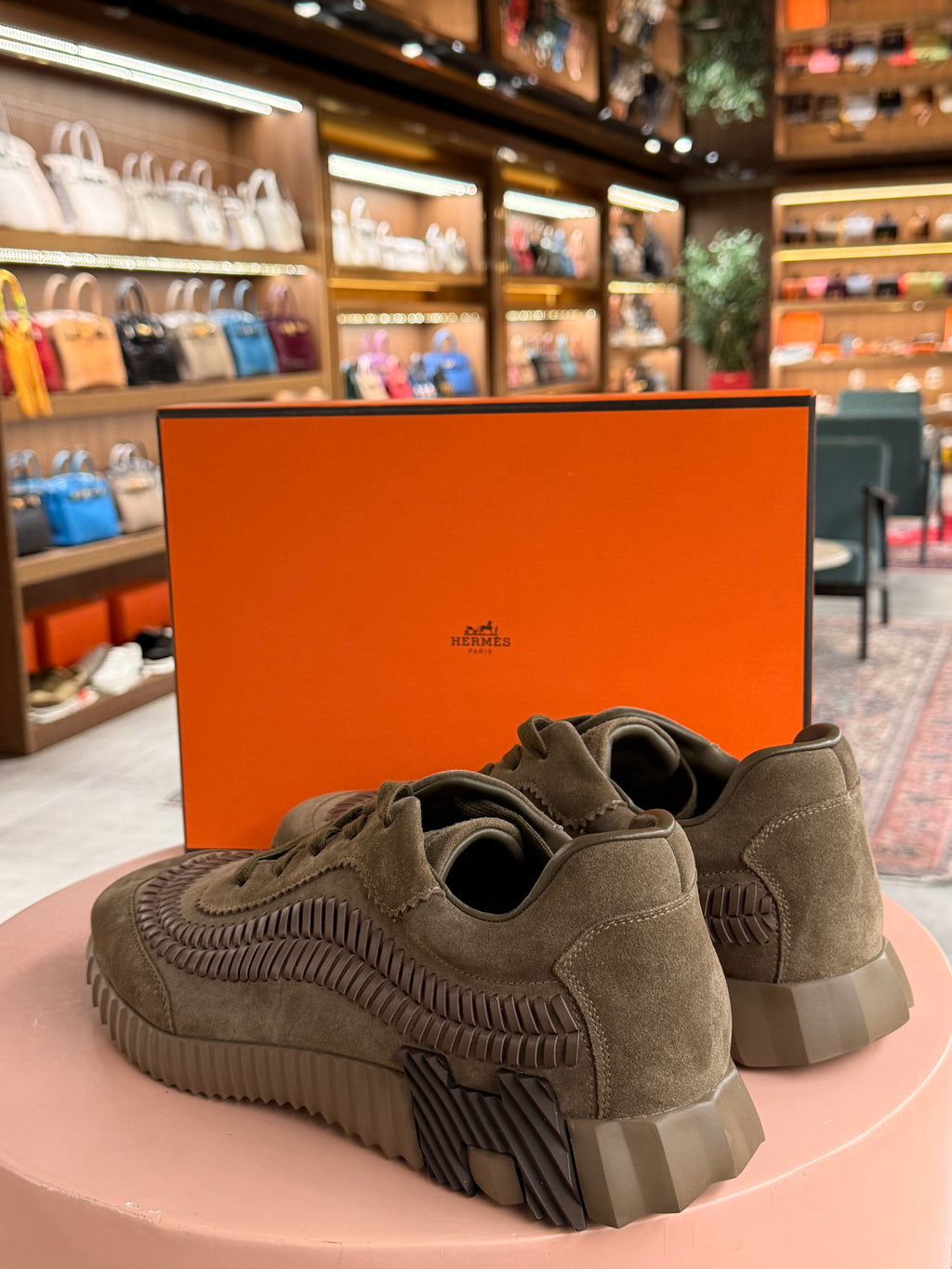Hermes | Bouncing – Suede – Olive – Brown Hardware