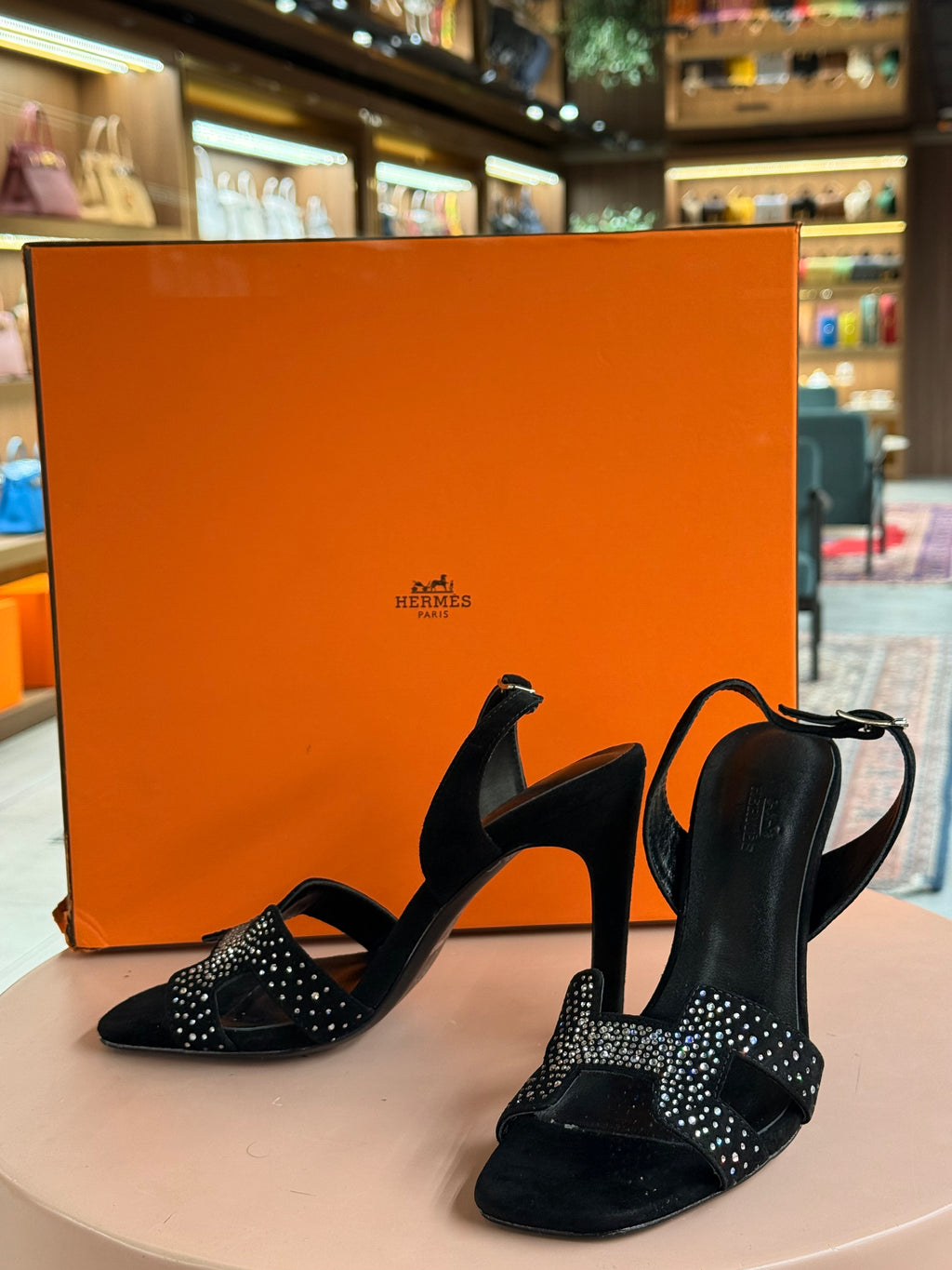 Hermes | Ella-105-Sandal – Suede – Black – Silver Hardware