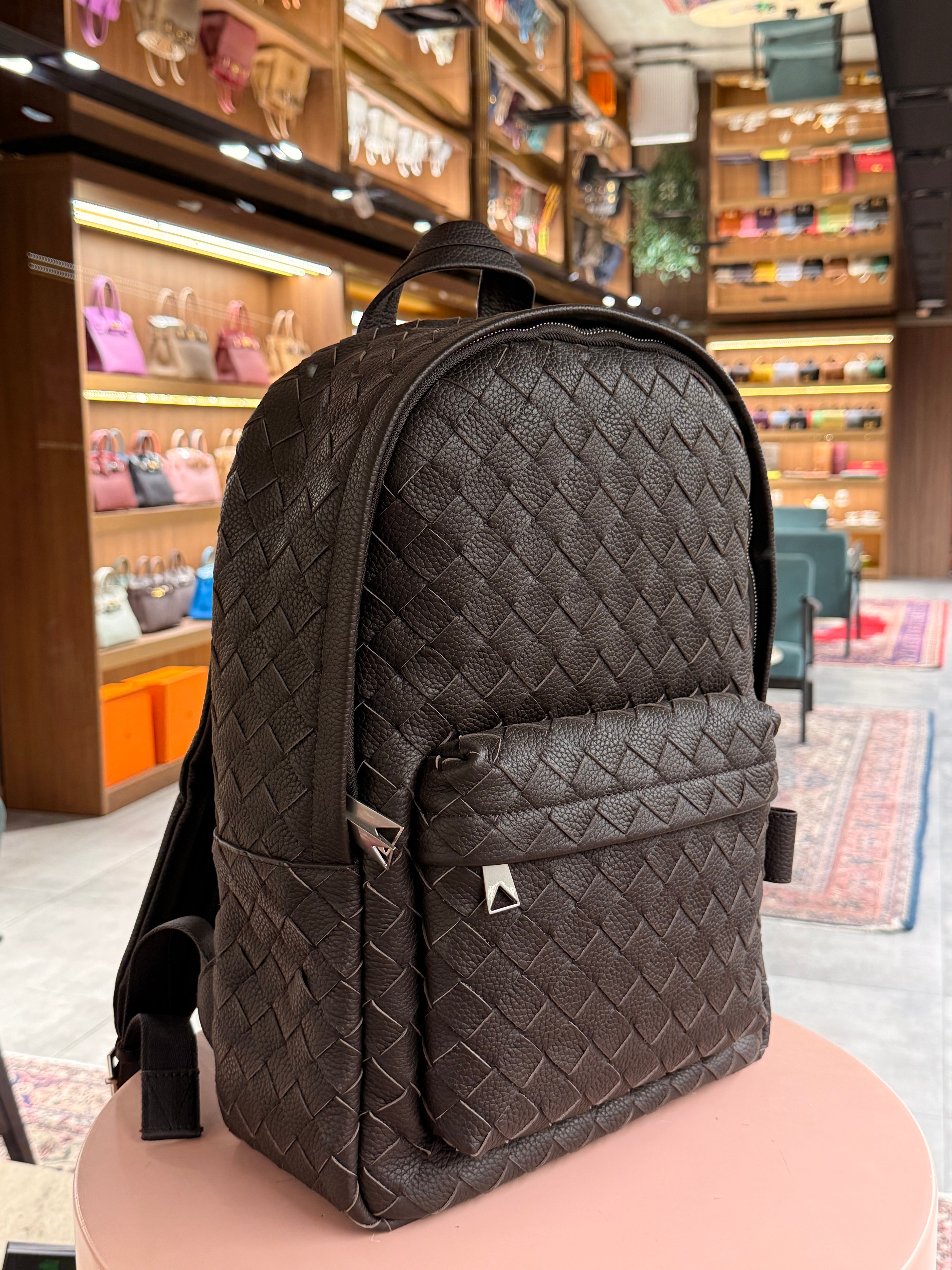 Bottega Veneta | Intrecciato-Backpack – Leather – Brown – Silver Hardware