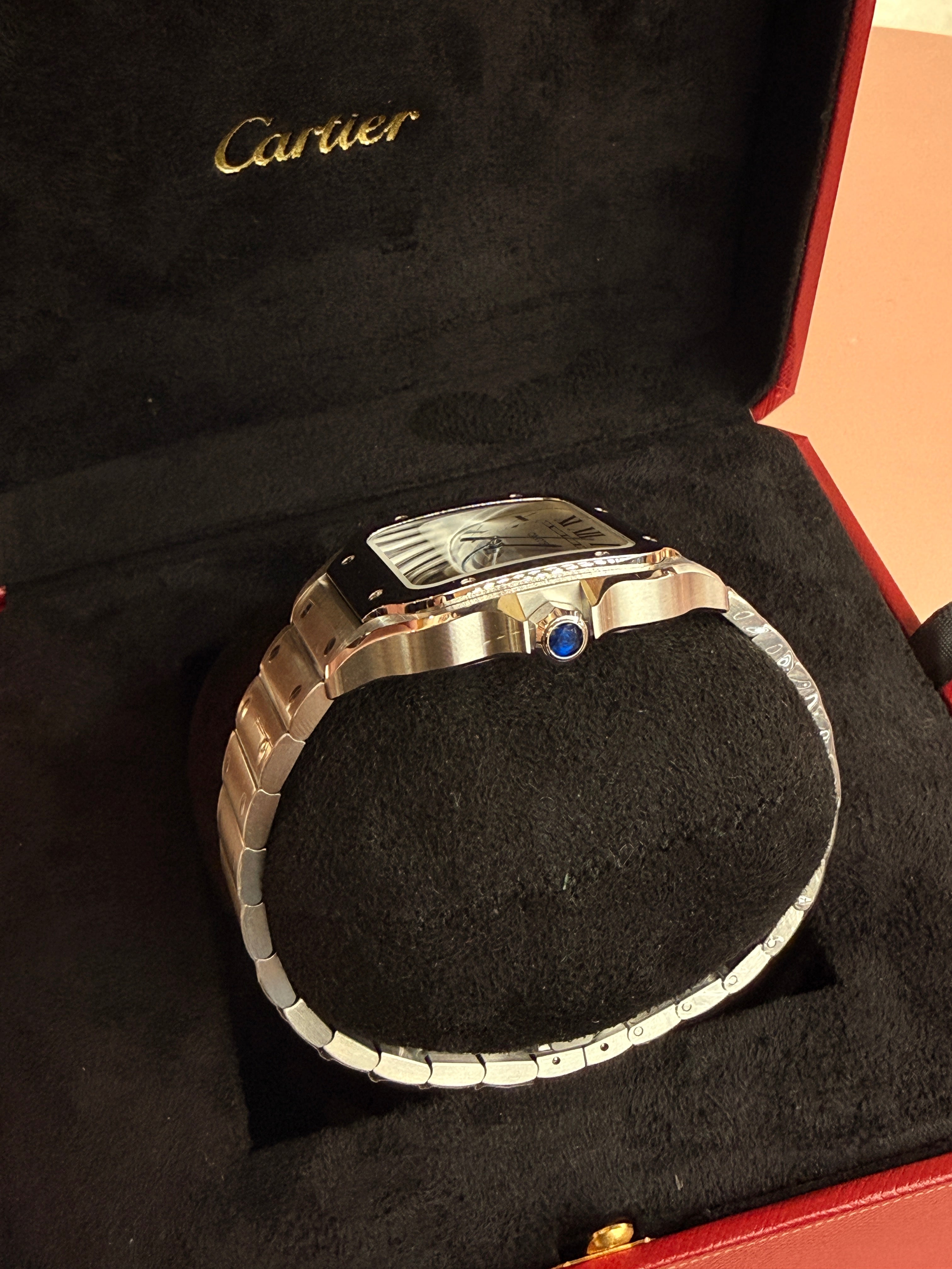 Cartier | Santos Man Watch – Stainless Steel – Silver – Silver Hardware