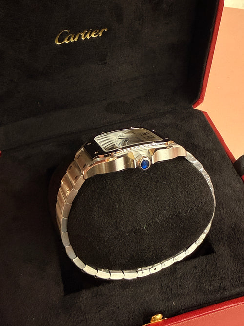 Cartier | Santos Man Watch – Stainless Steel – Silver – Silver Hardware