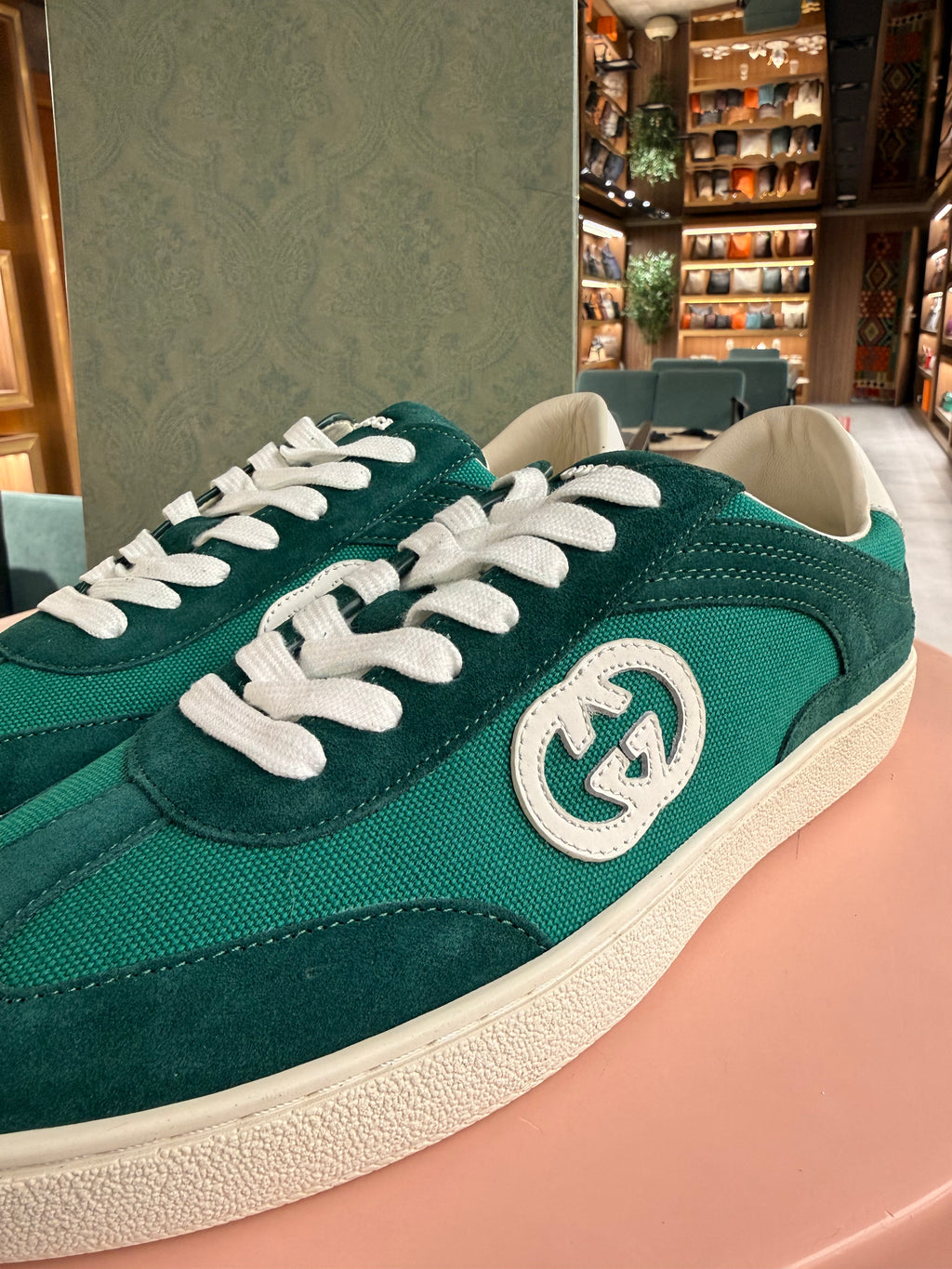Gucci | Interlocking G Sneakers – Suede and Canvas – Green – White Hardware