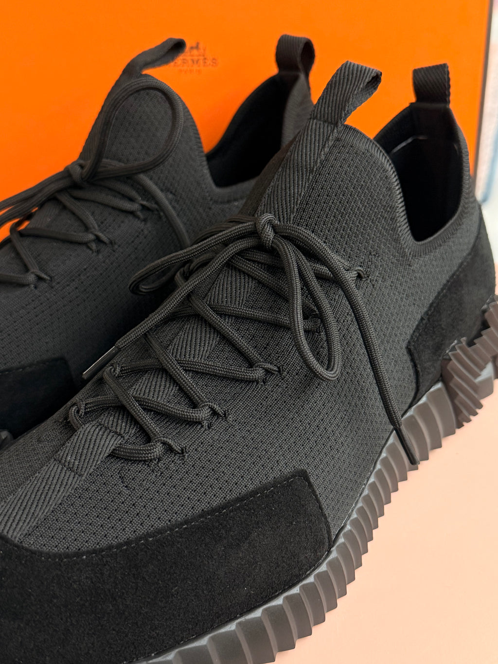 Hermes | Bouncing – Suede and Mesh – Black – Black Hardware
