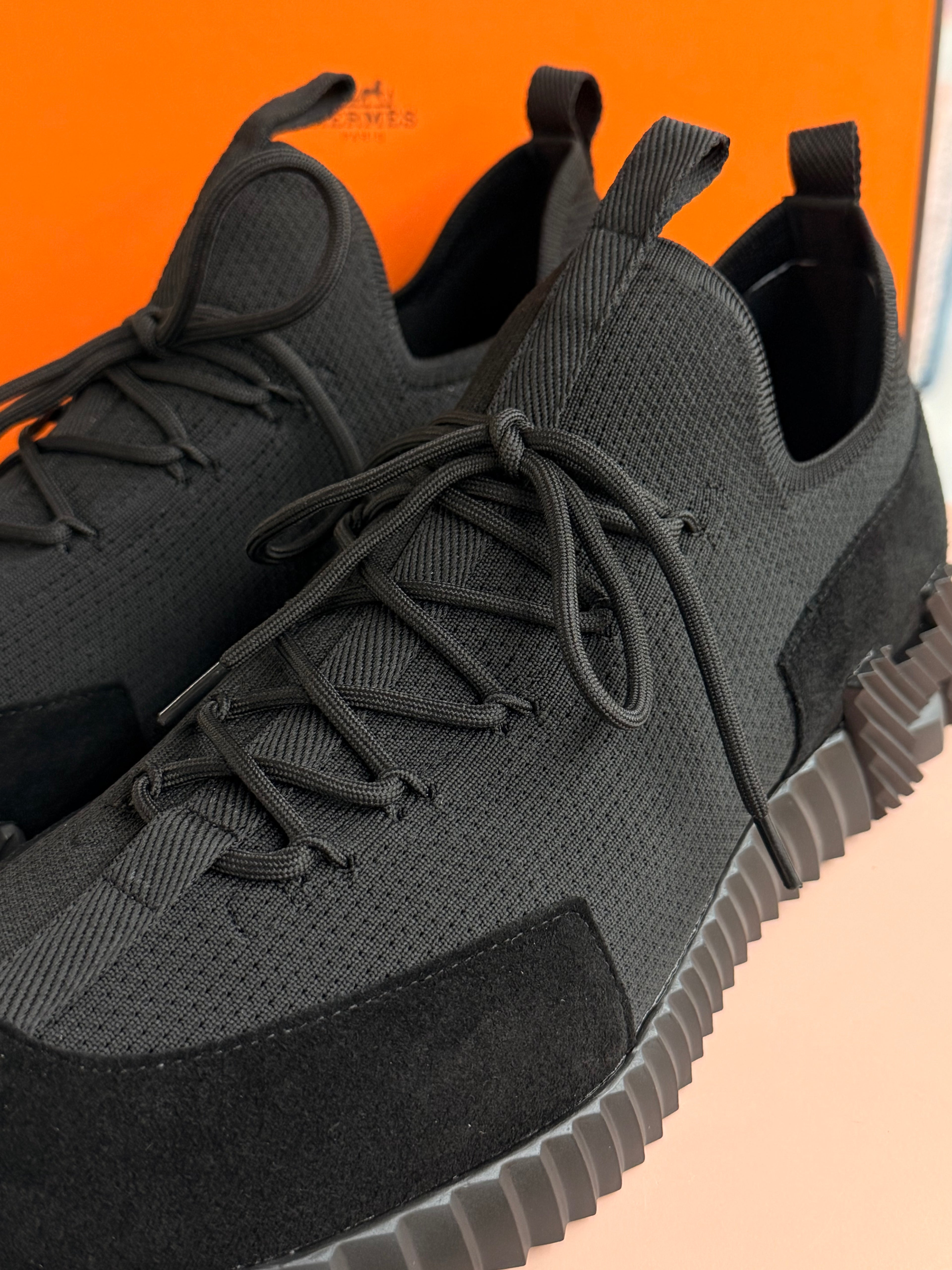 Hermes | Bouncing – Suede and Mesh – Black – Black Hardware