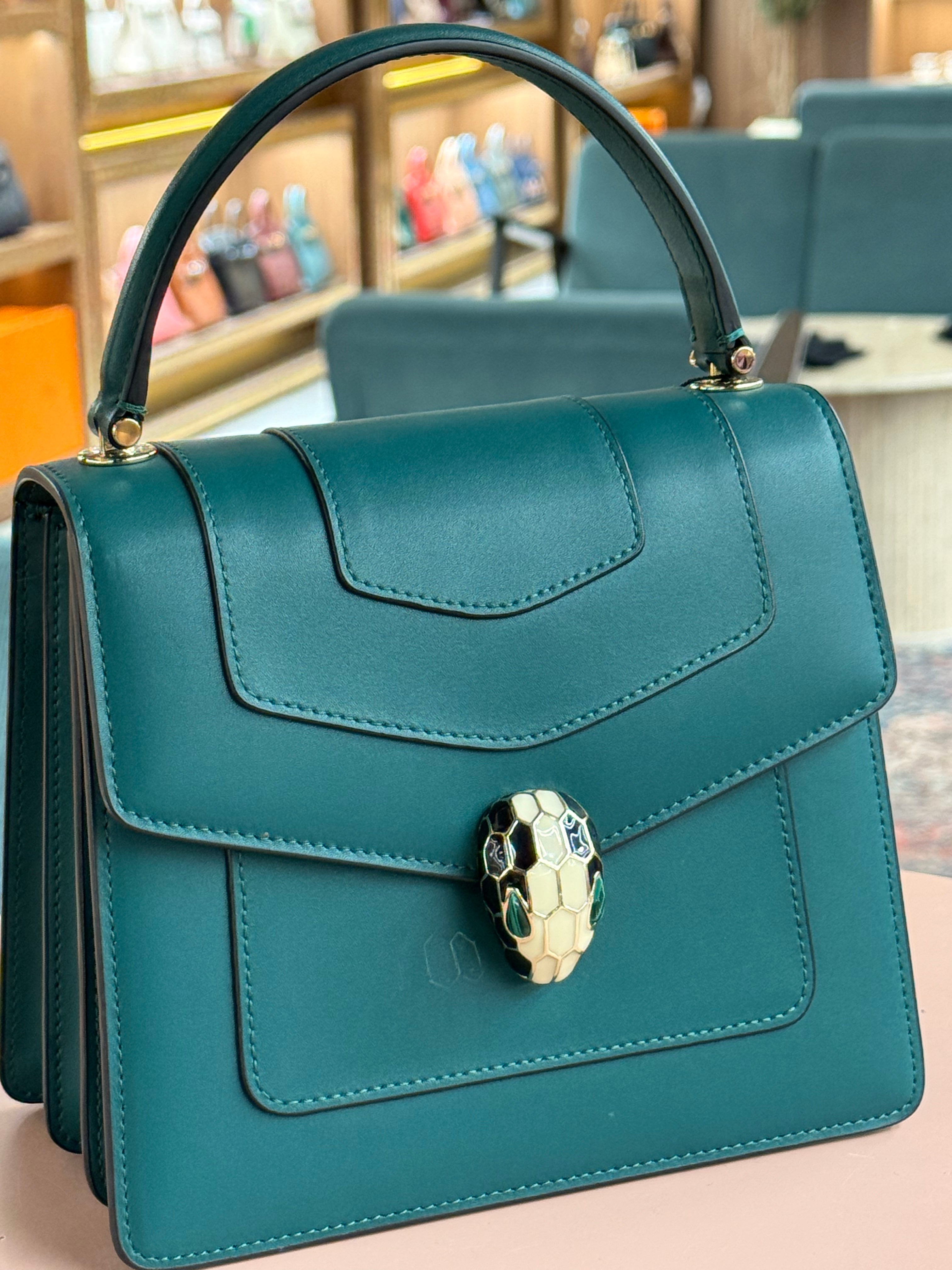 Bulgari | Serpenti Forever Top Handle (19) – Leather – Teal – Gold Hardware