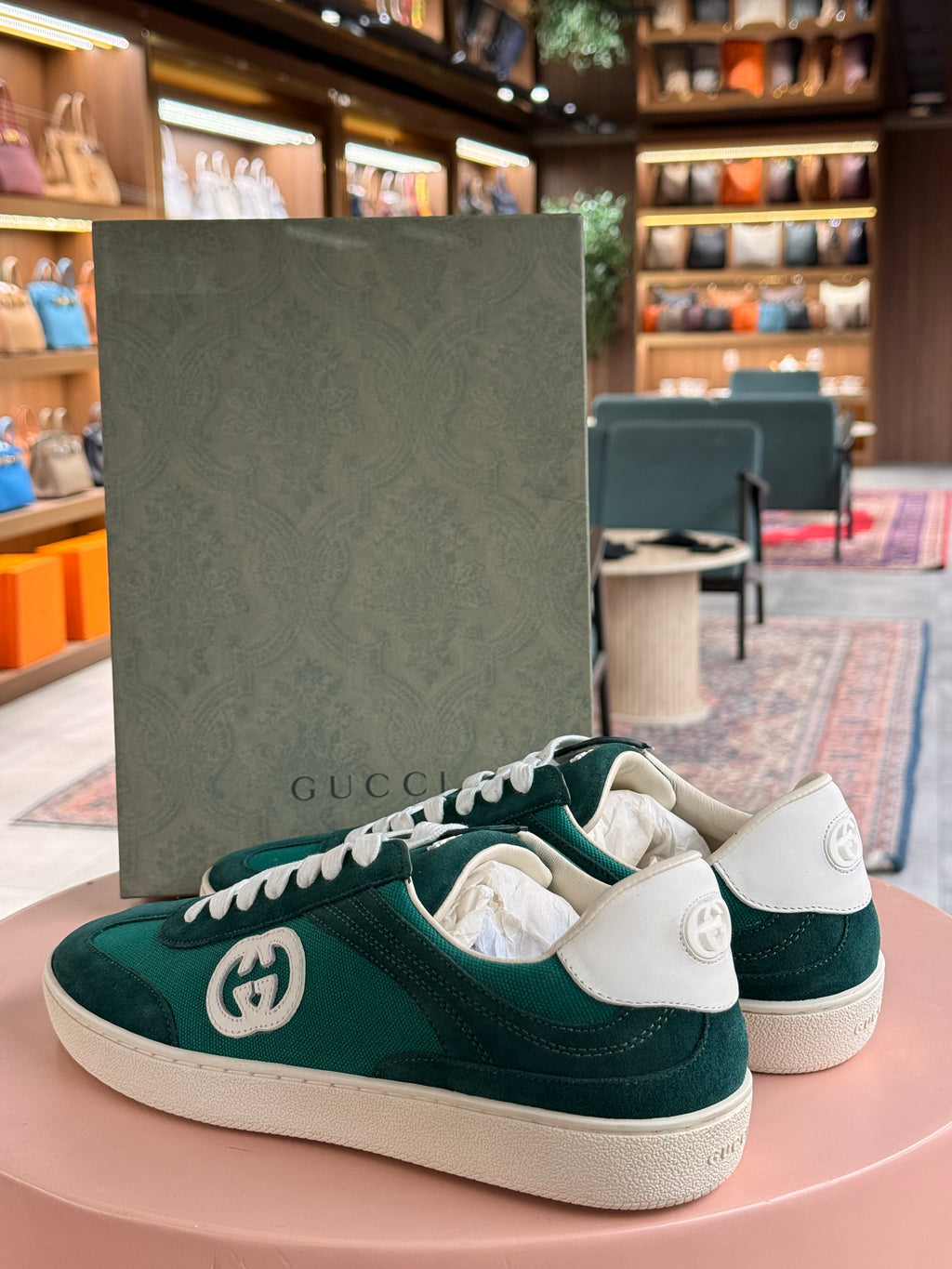 Gucci | Interlocking G Sneakers – Suede and Canvas – Green – White Hardware