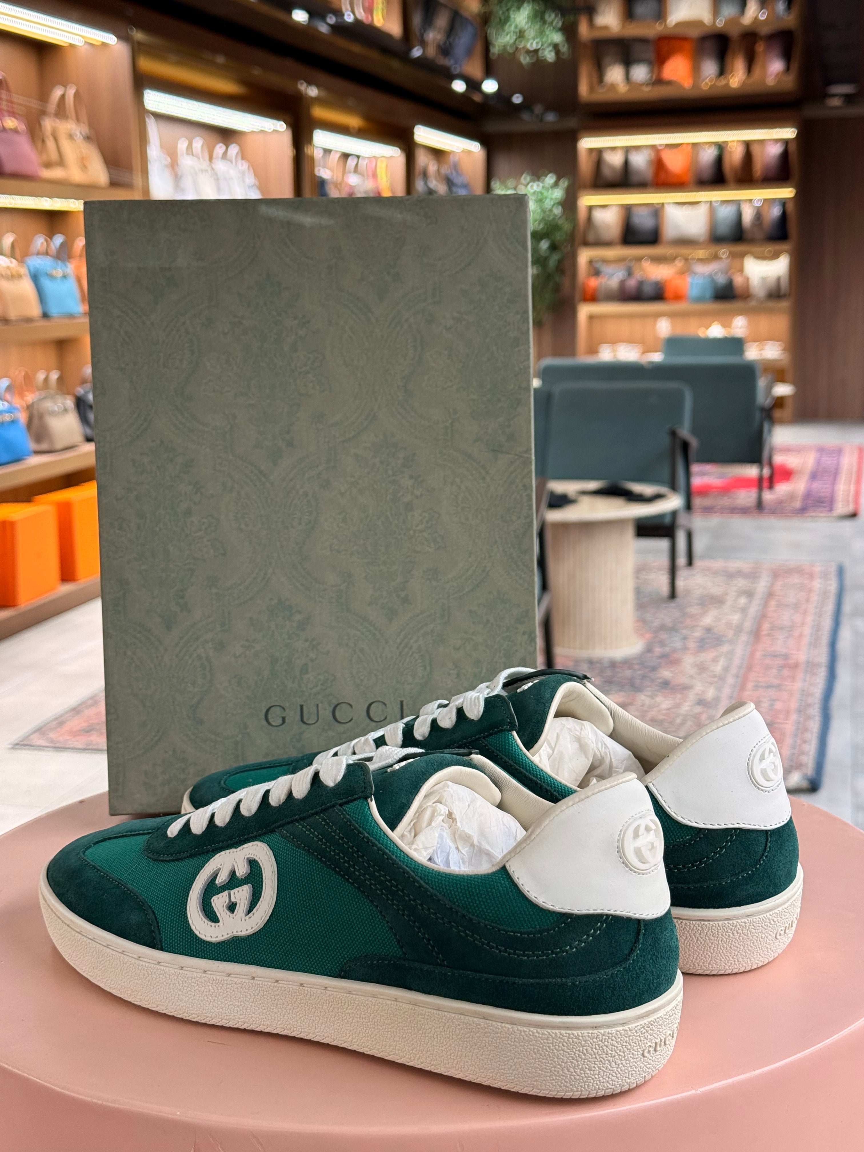 Gucci | Interlocking G Sneakers – Suede and Canvas – Green – White Hardware