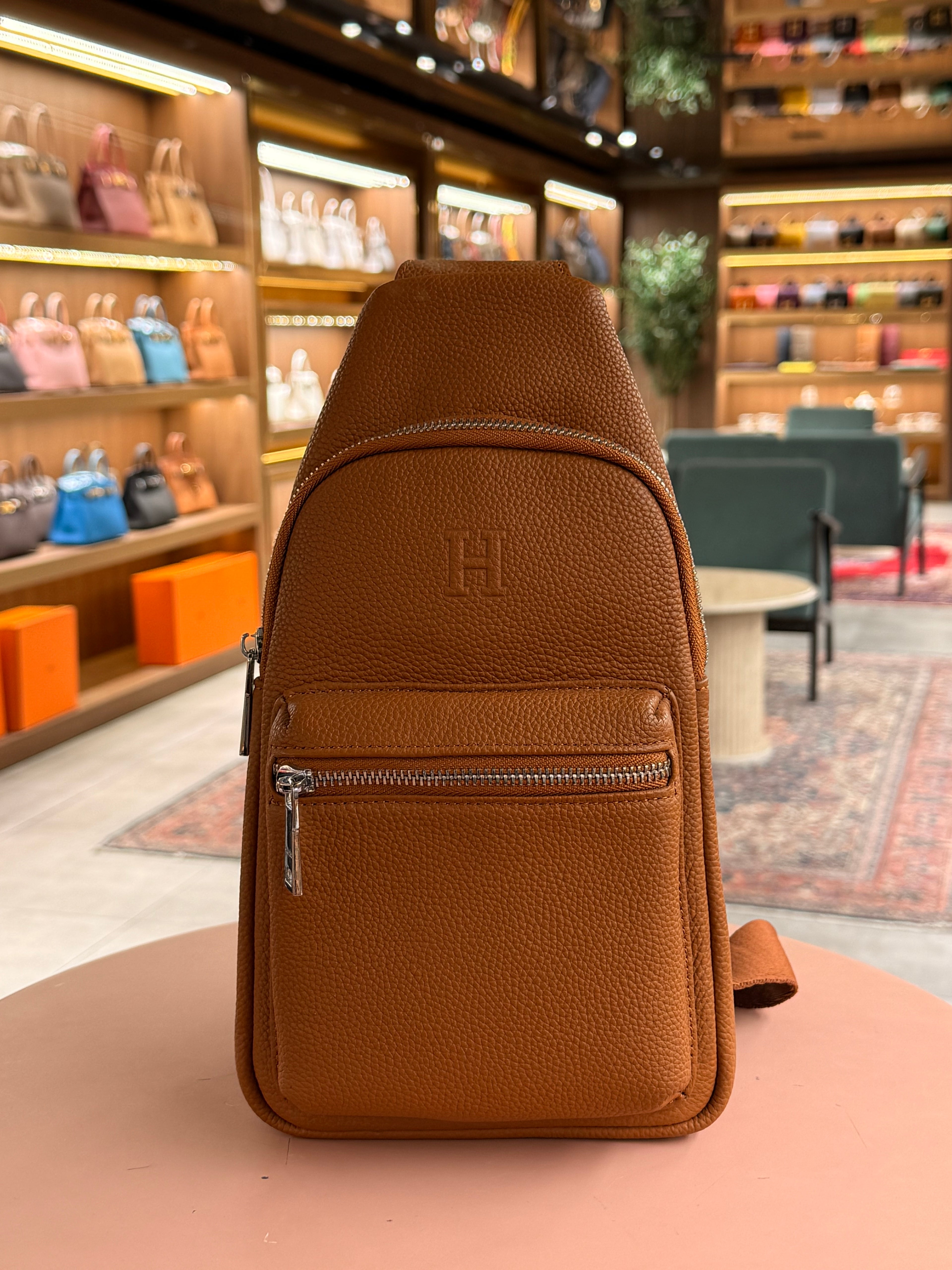 Hermes | Genuine Leather Chest Bag – Leather – Orange – Silver Hardware
