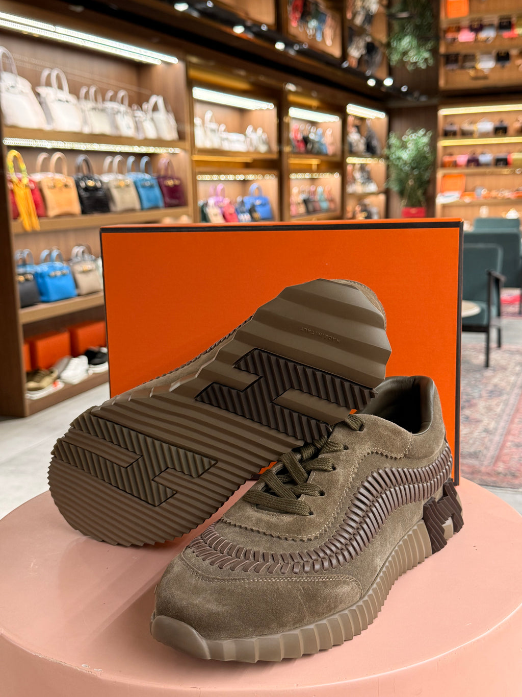 Hermes | Bouncing – Suede – Olive – Brown Hardware