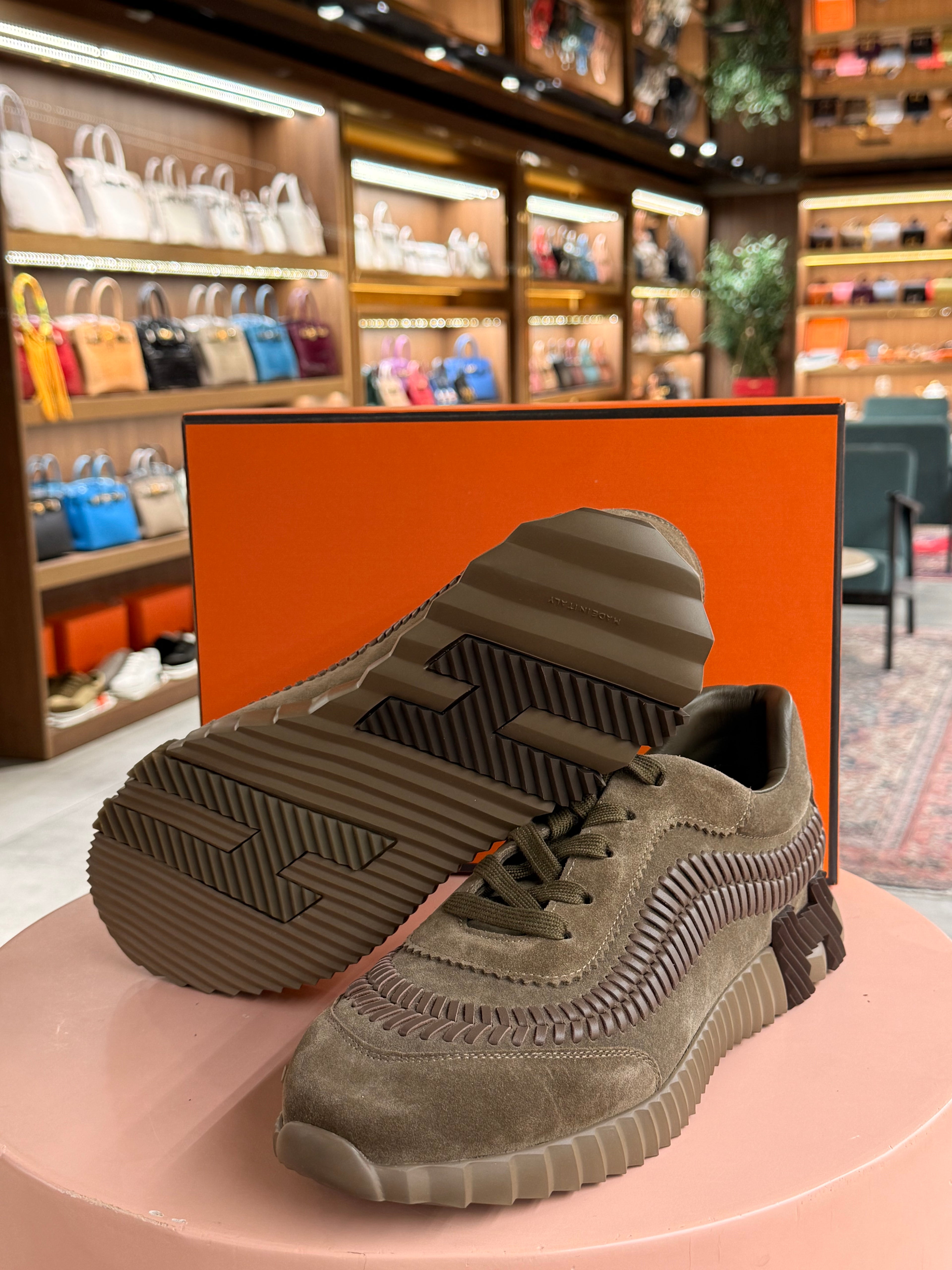 Hermes | Bouncing – Suede – Olive – Brown Hardware