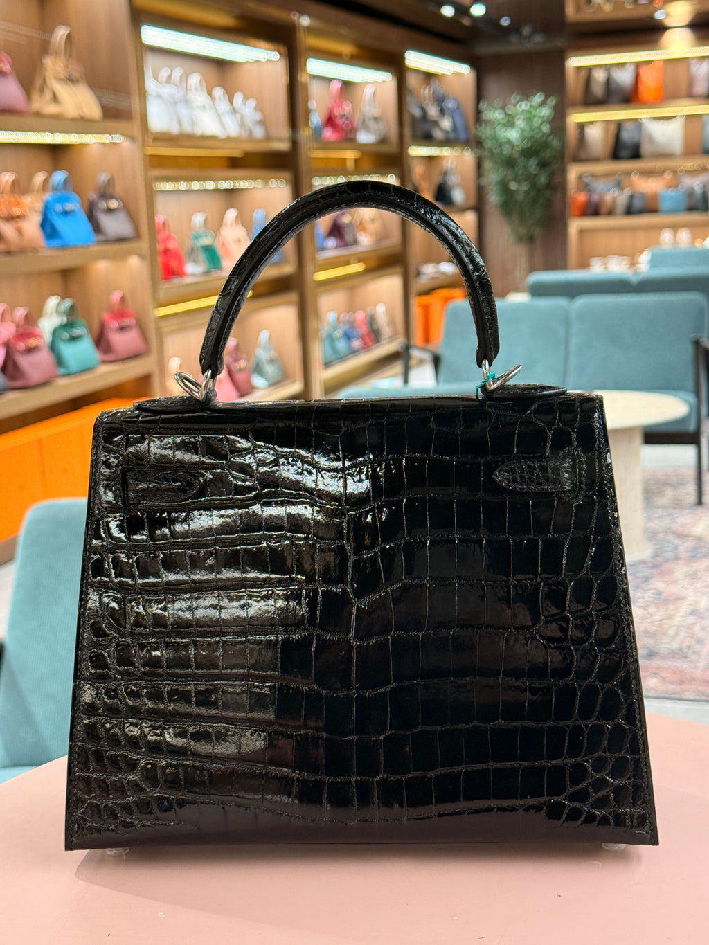 Hermes | Kelly (25) – Crocodile – Black – Palladium Hardware