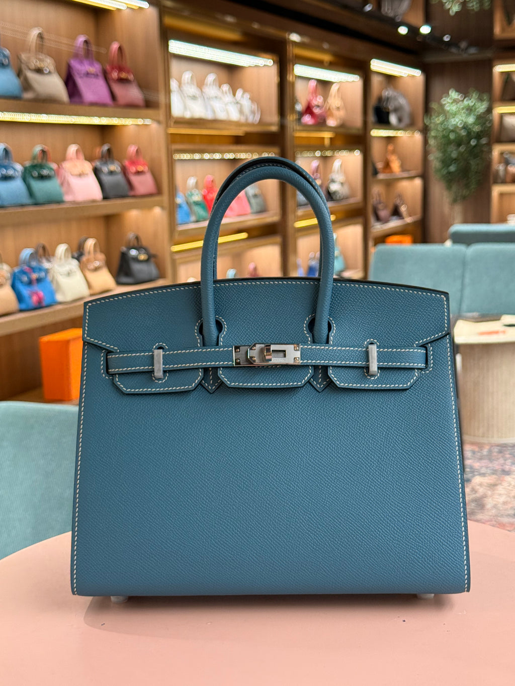 Hermes | Kelly (25) – Epsom – Bleu Brume – Palladium Hardware