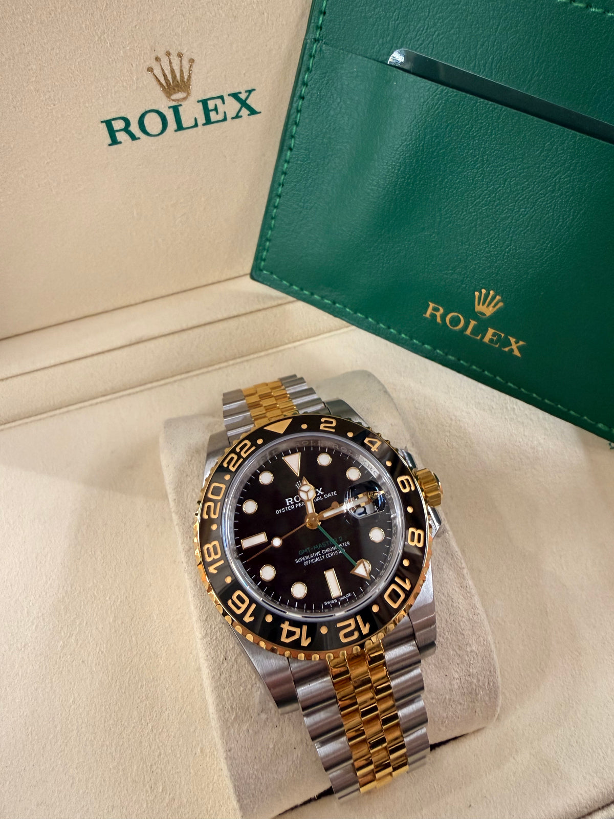 Rolex | GMT-Master II – Stainless Steel – Black – Gold and Silver Hardware
